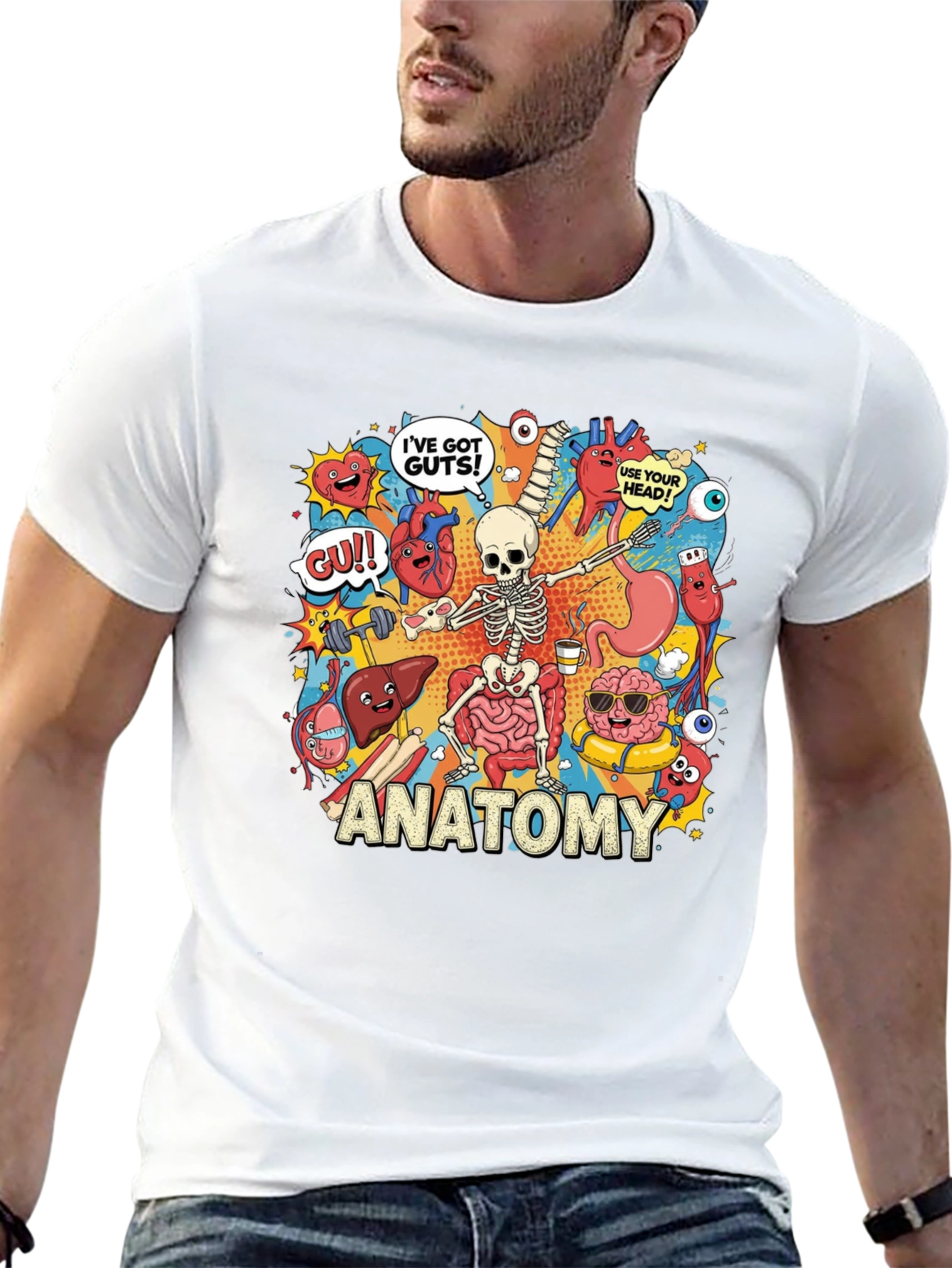 Anatomy Cartoon Graphic Print Black T-Shirt