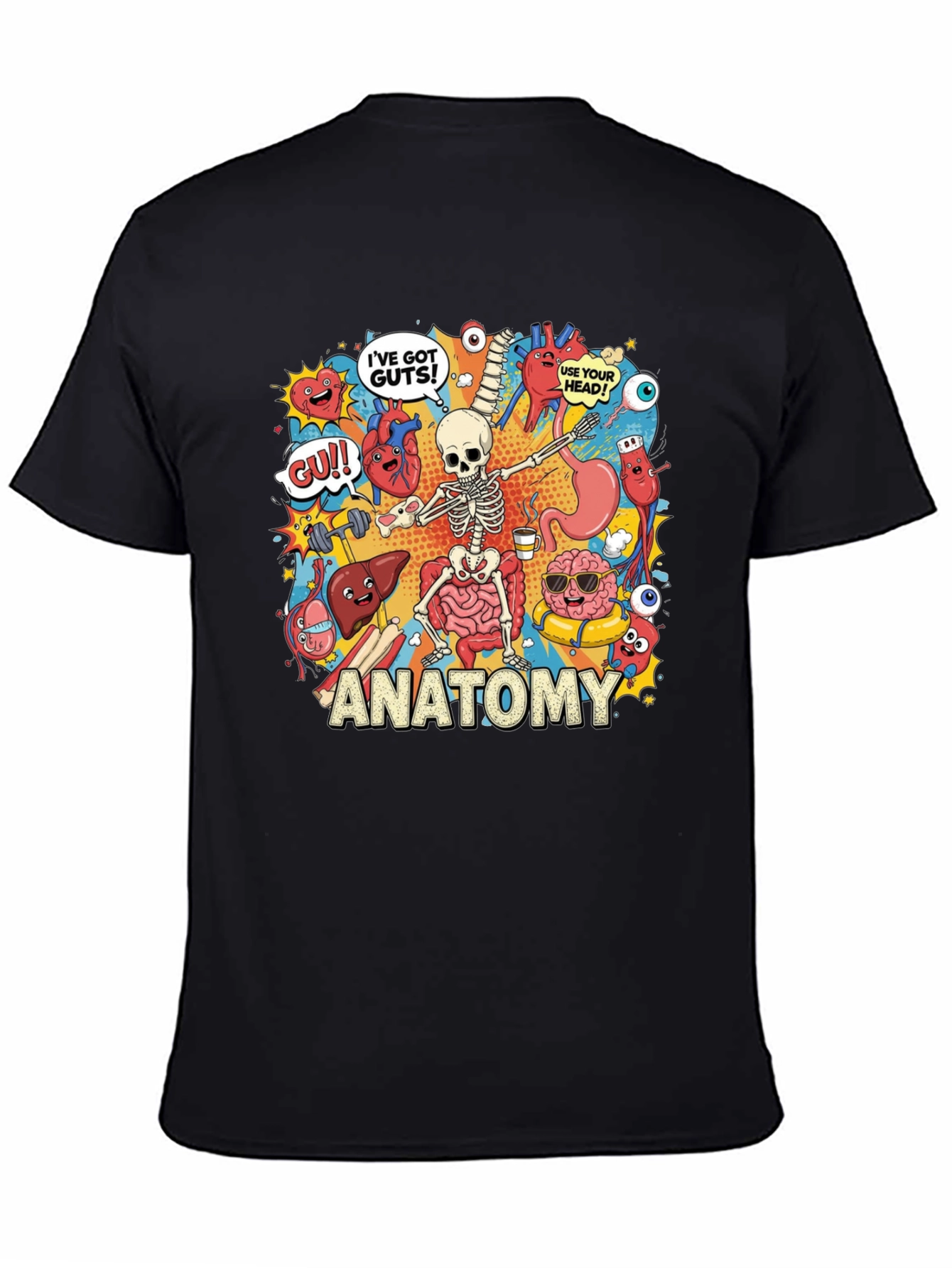 Anatomy Cartoon Graphic Print Black T-Shirt