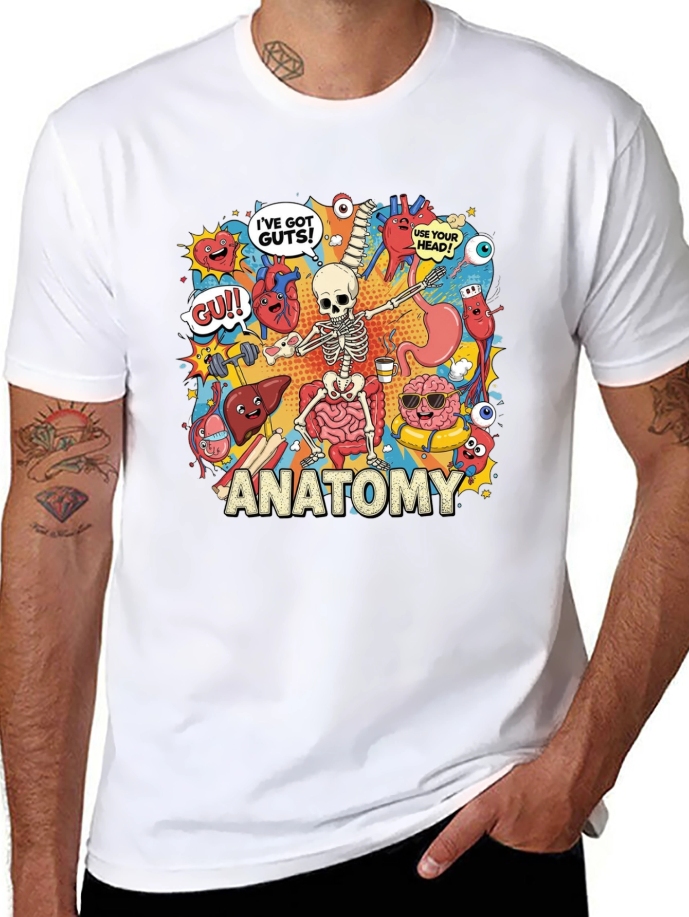 Anatomy Cartoon Graphic Print Black T-Shirt