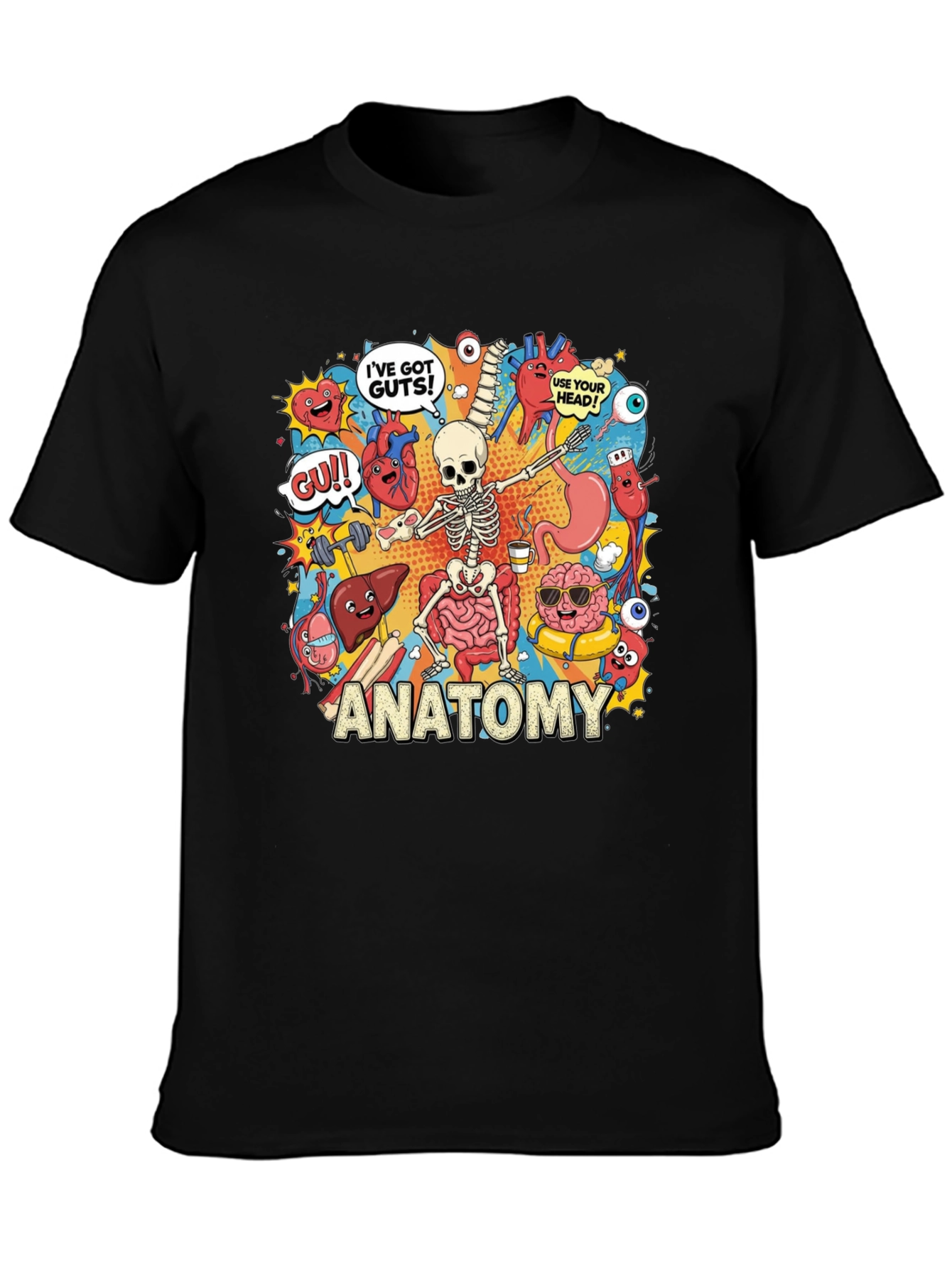 Anatomy Cartoon Graphic Print Black T-Shirt