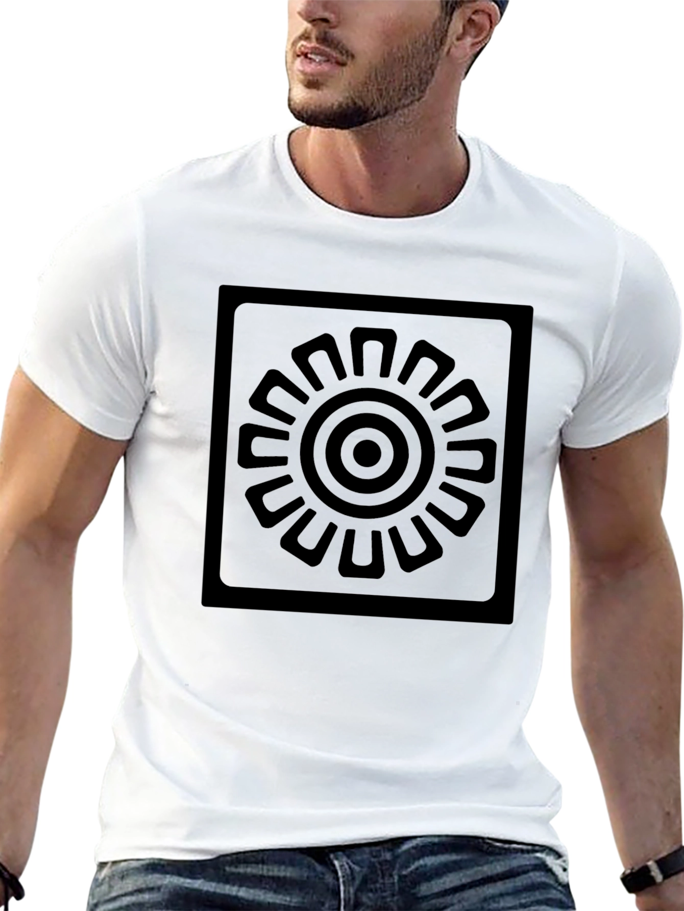 Geometric Sun Graphic Tee - Modern Black T-Shirt