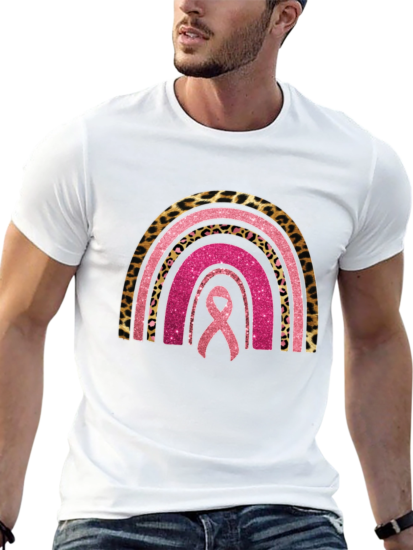 Breast Cancer Awareness Rainbow Ribbon Tee