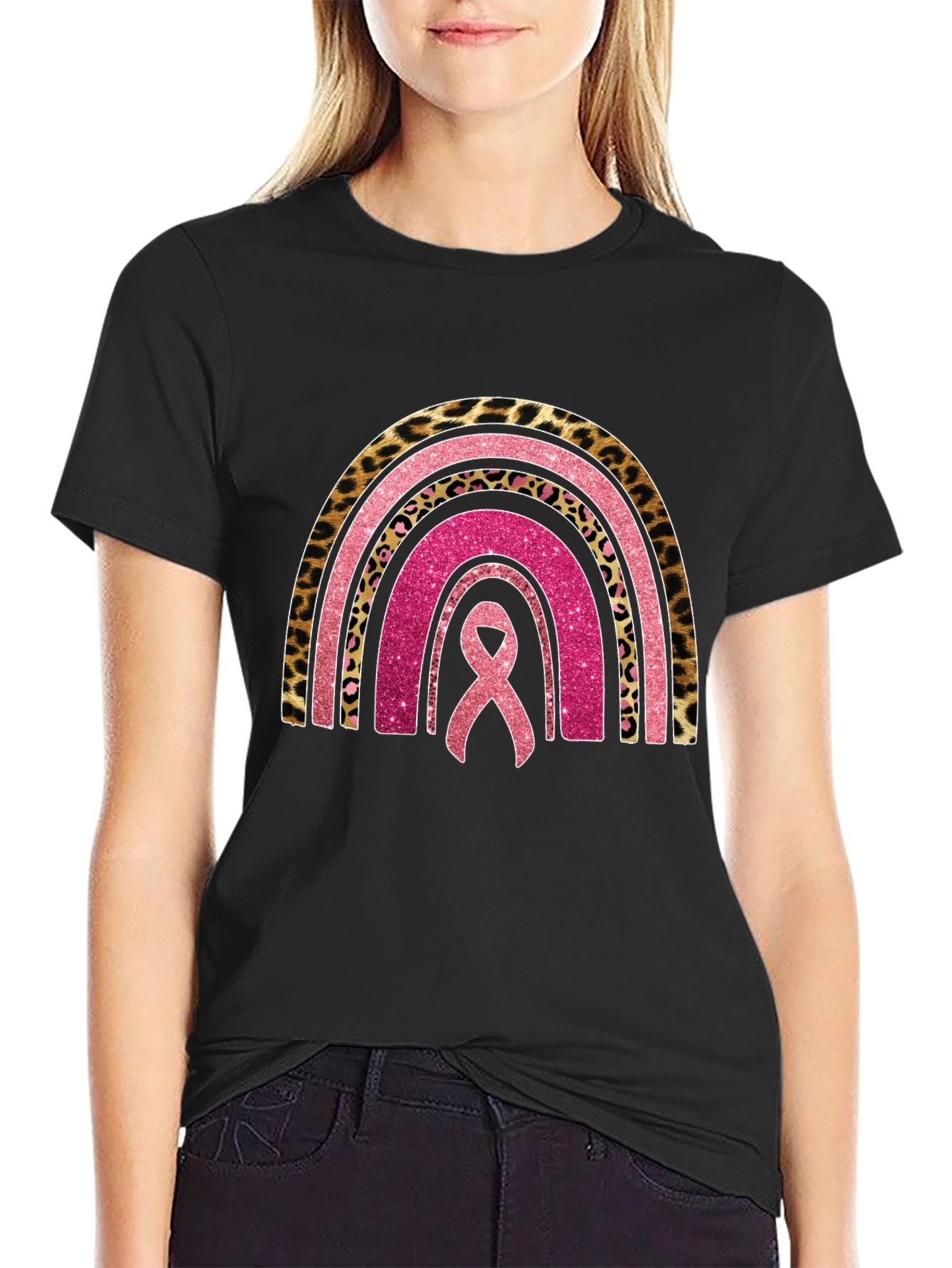 Breast Cancer Awareness Rainbow Ribbon Tee