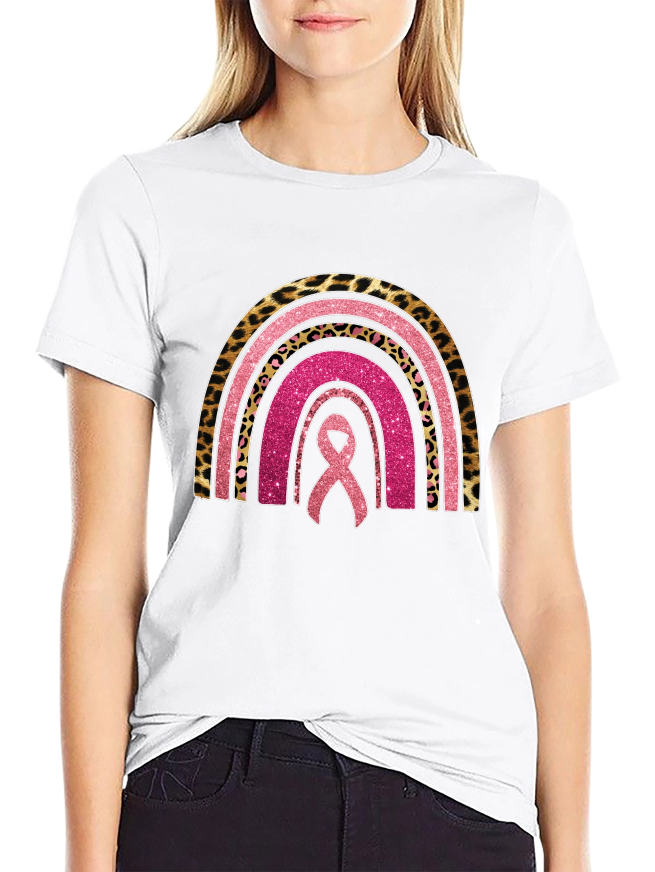 Breast Cancer Awareness Rainbow Ribbon Tee