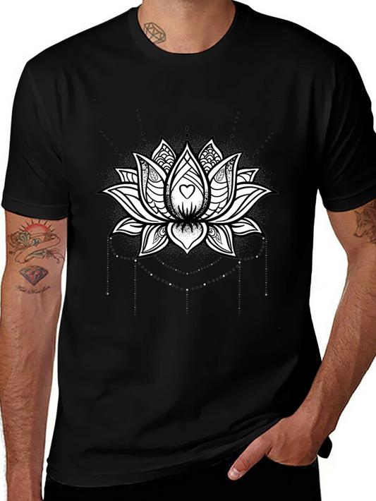 Lotus Heart Graphic Tee - Black Cotton Blend