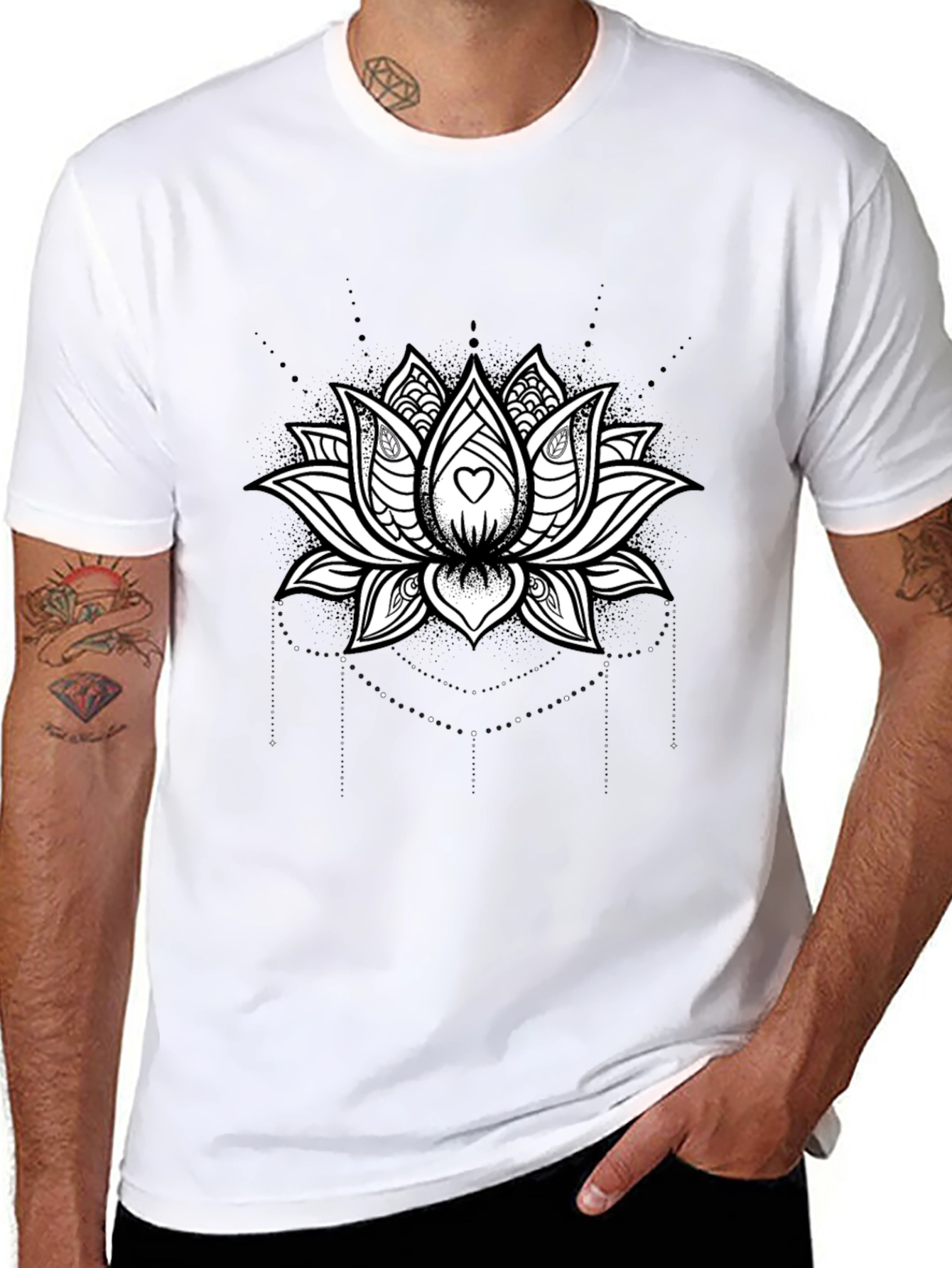 Lotus Heart Graphic Tee - Black Cotton Blend