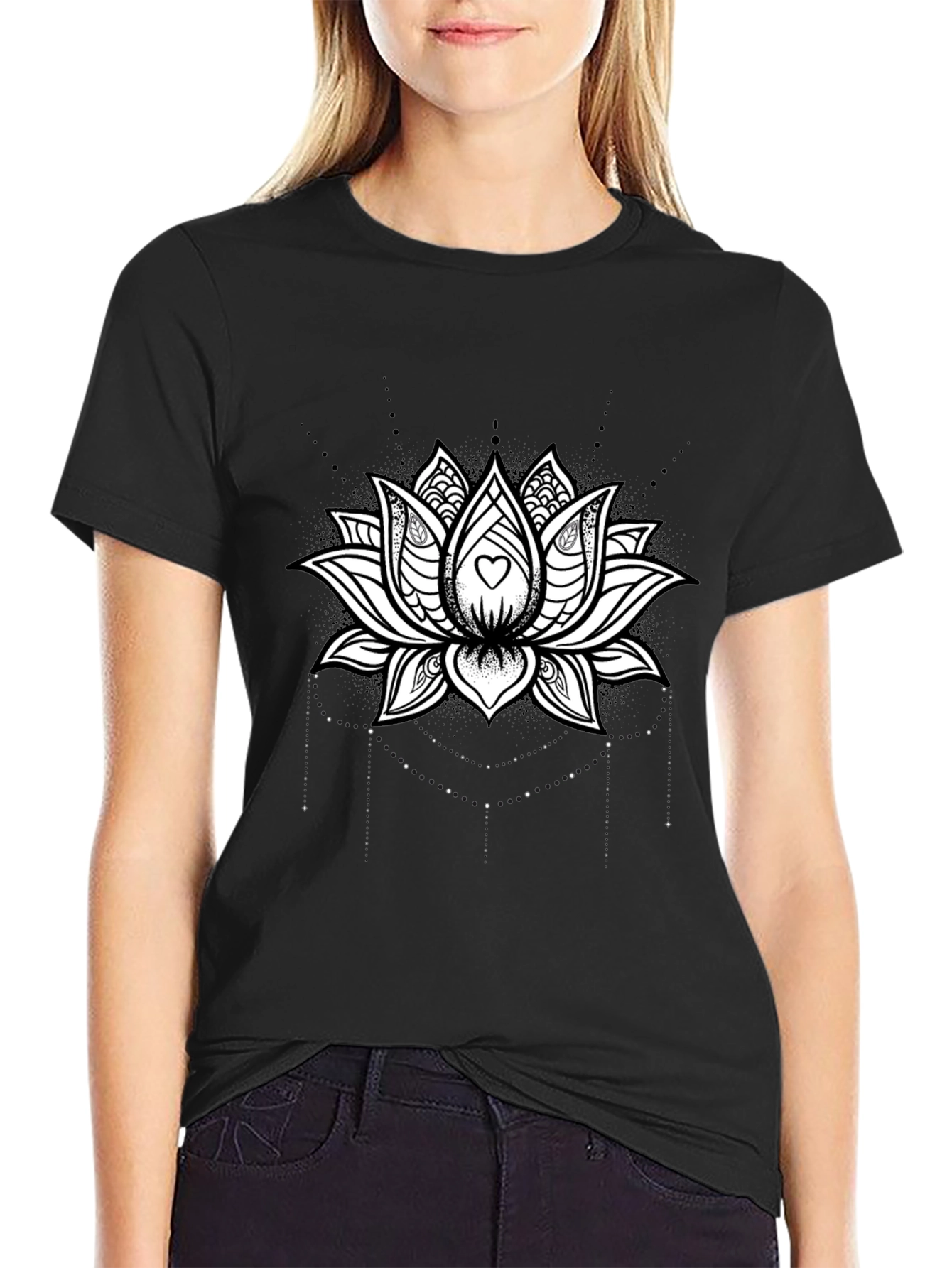 Lotus Heart Graphic Tee - Black Cotton Blend