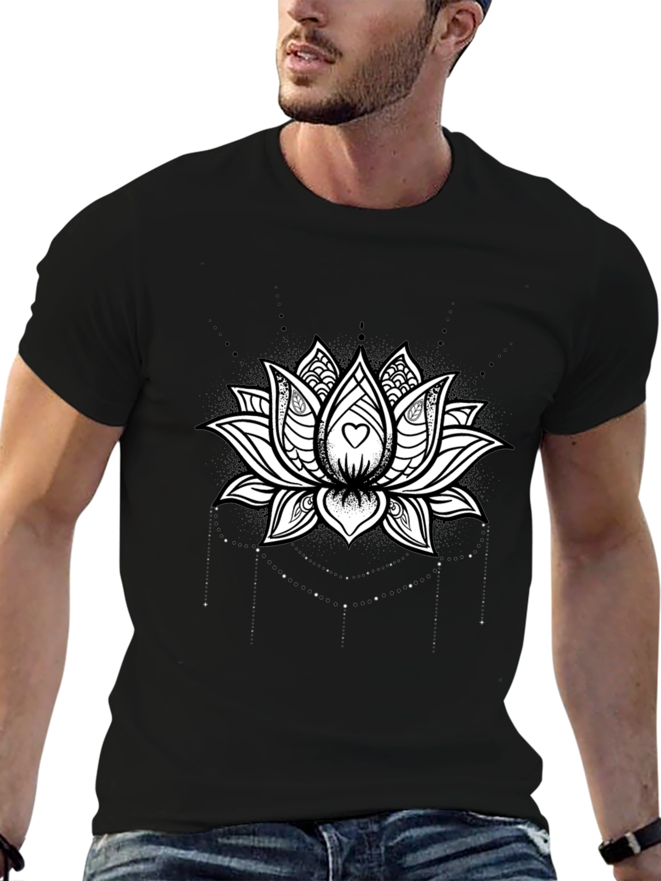 Lotus Heart Graphic Tee - Black Cotton Blend