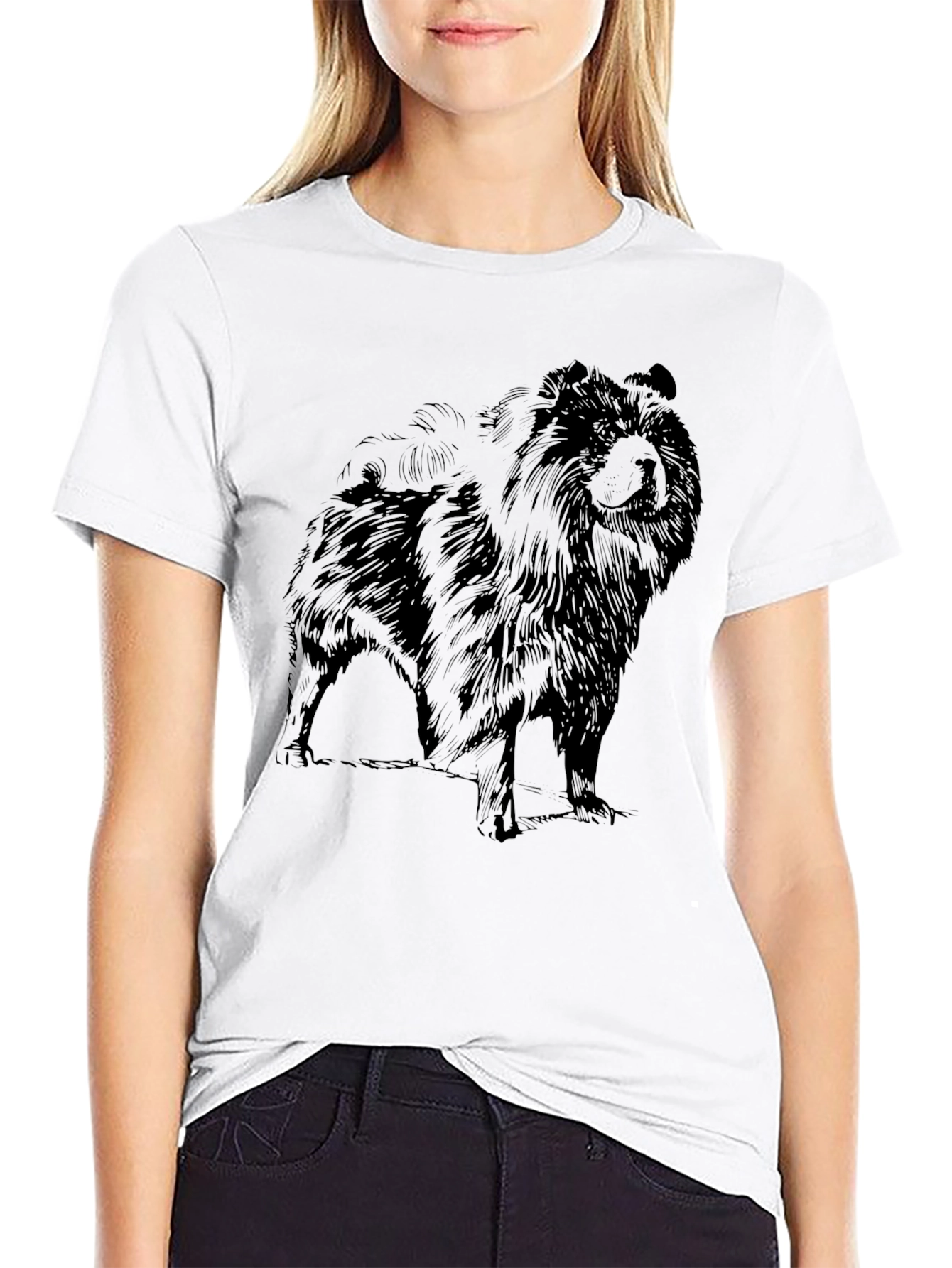 Mens Black T-Shirt with Chow Chow Dog Graphic