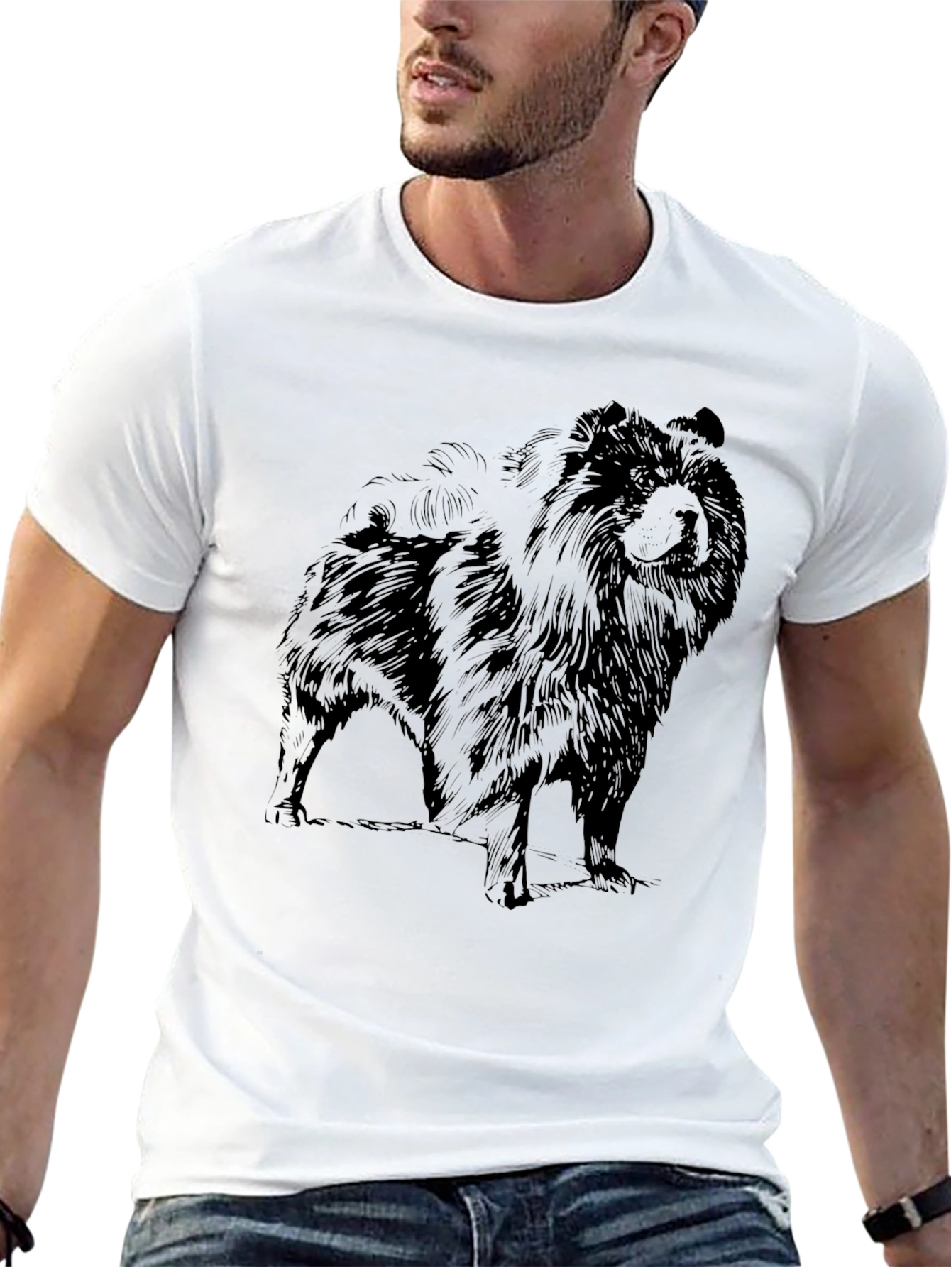 Mens Black T-Shirt with Chow Chow Dog Graphic
