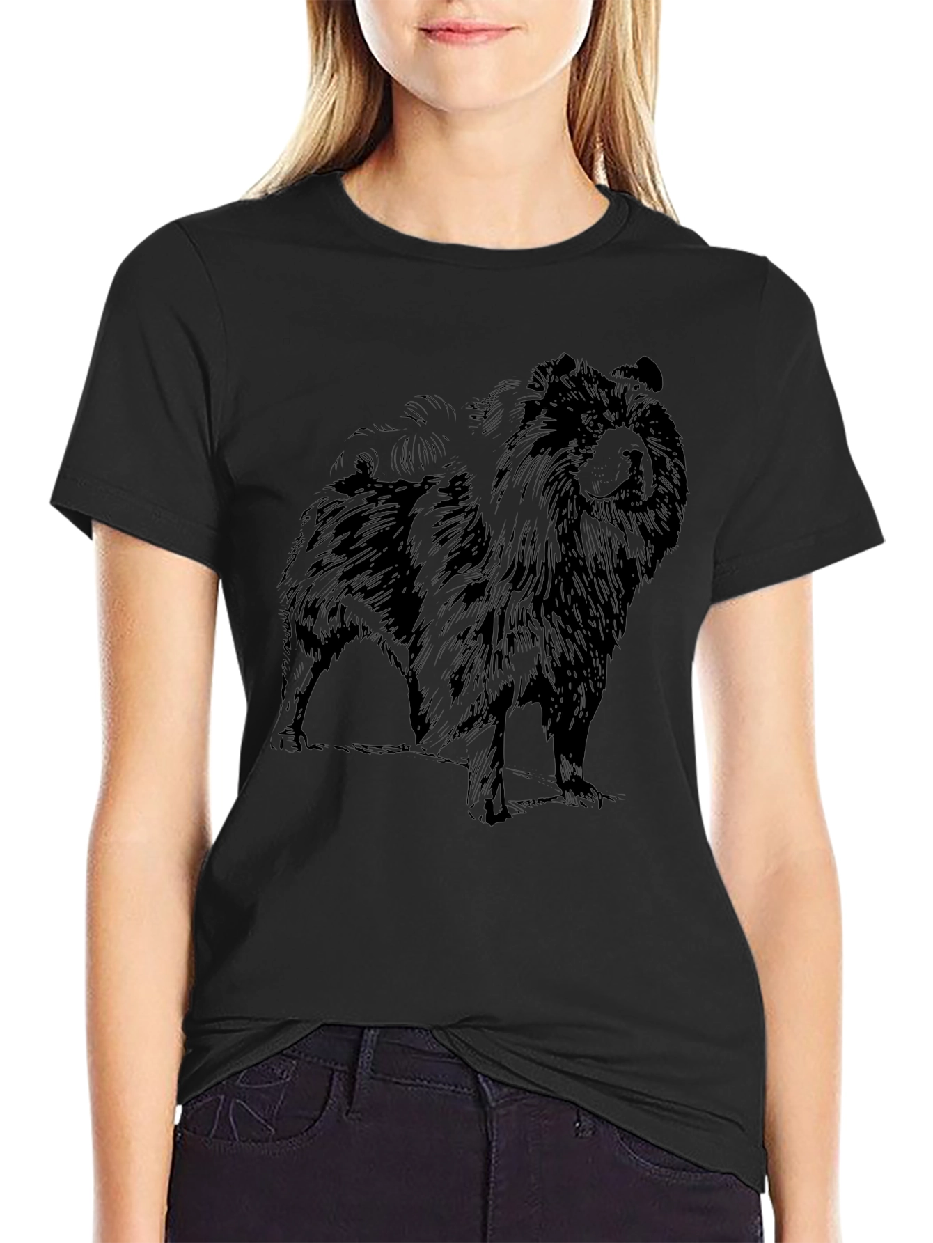 Mens Black T-Shirt with Chow Chow Dog Graphic