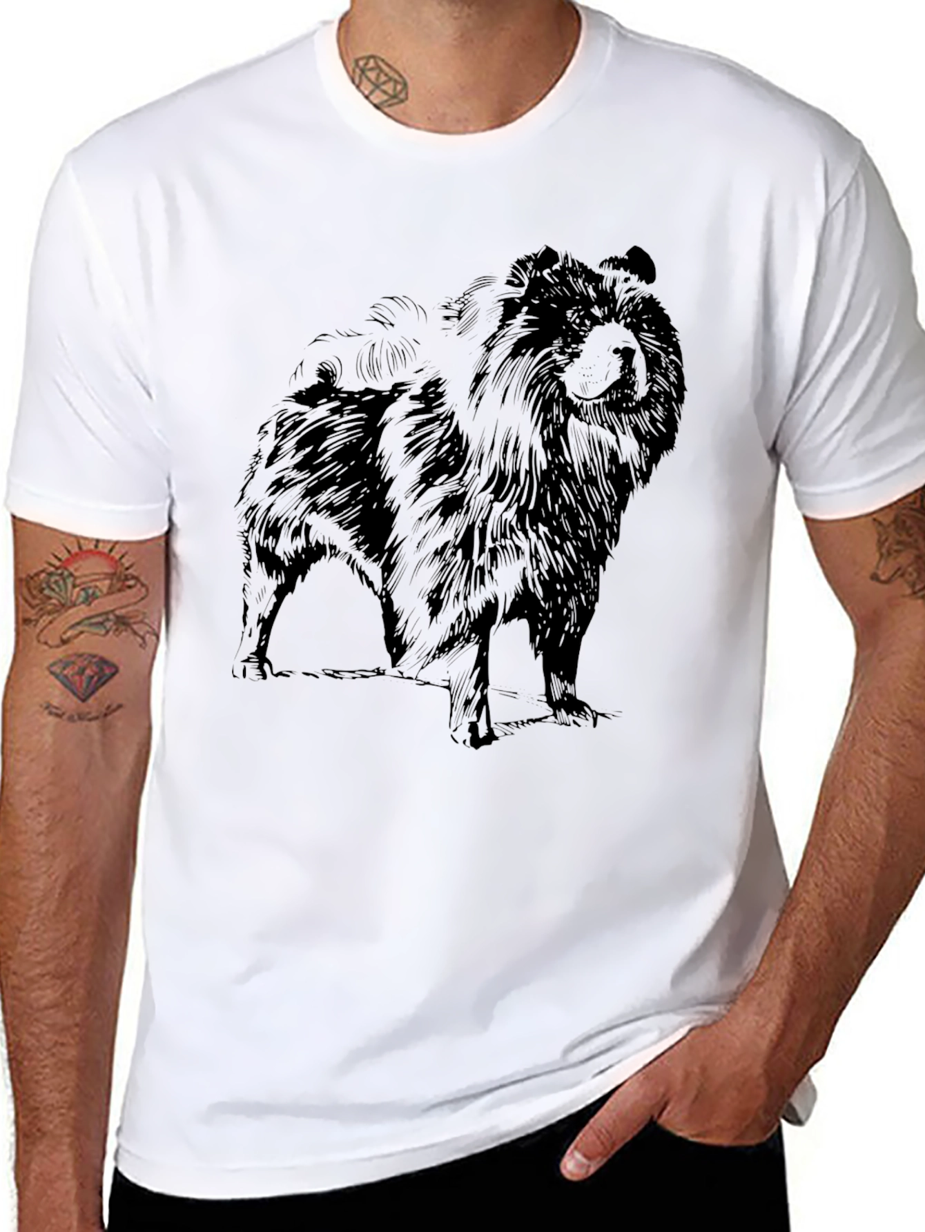 Mens Black T-Shirt with Chow Chow Dog Graphic