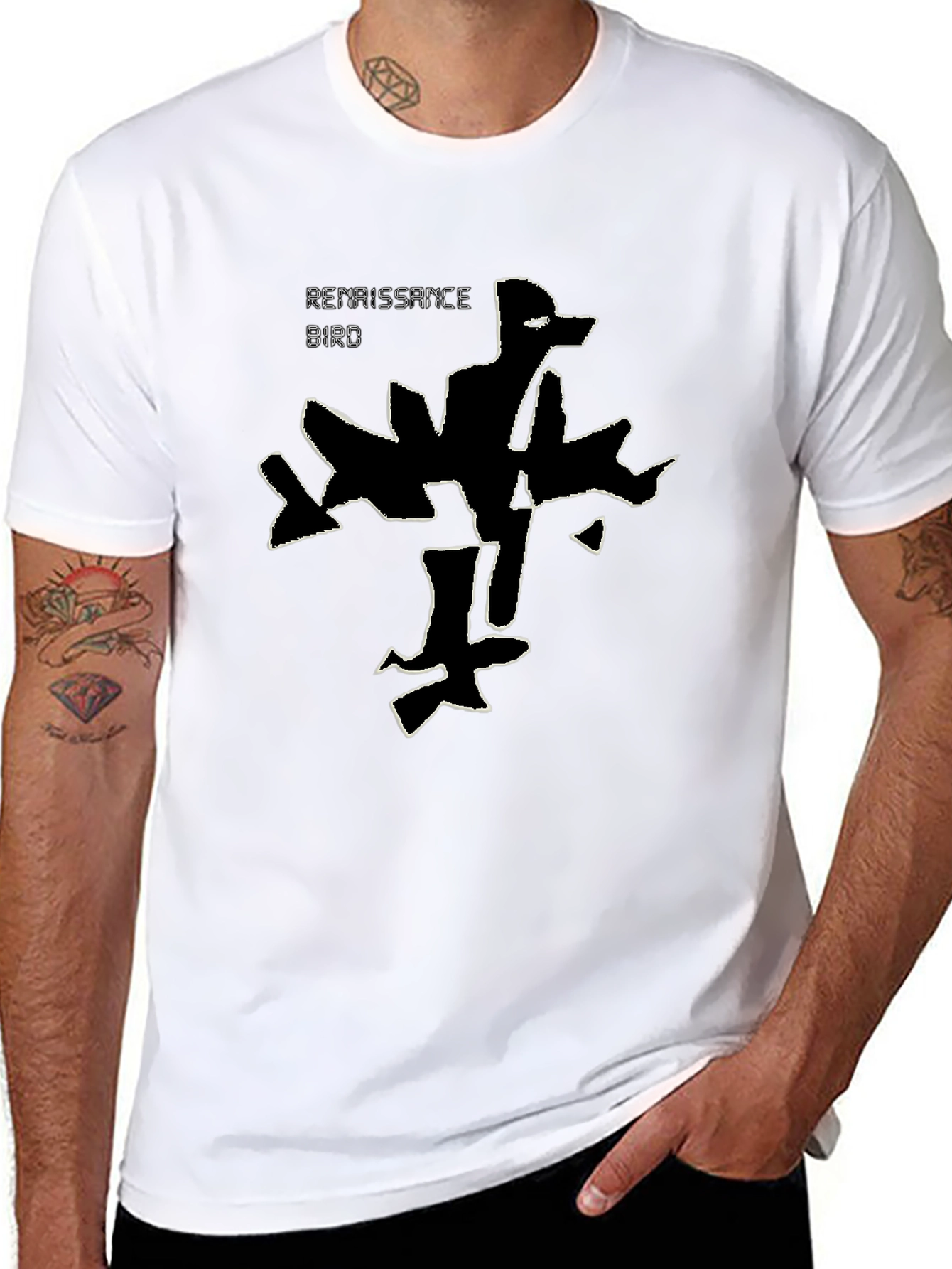 Renaissance Bird Graphic Tee - Black Cotton T-Shirt