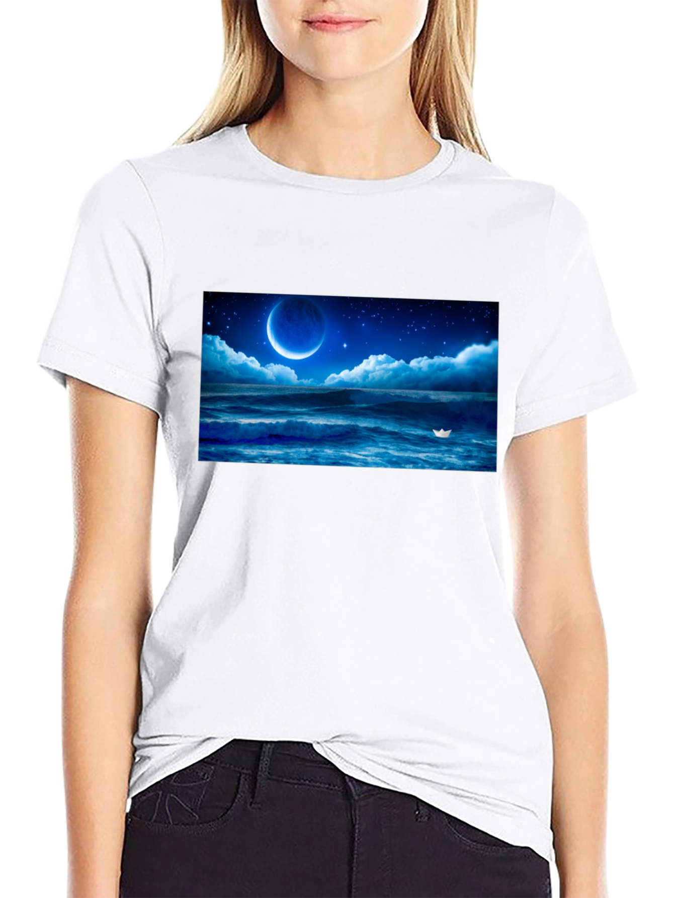 Night Ocean Moon Graphic T-Shirt