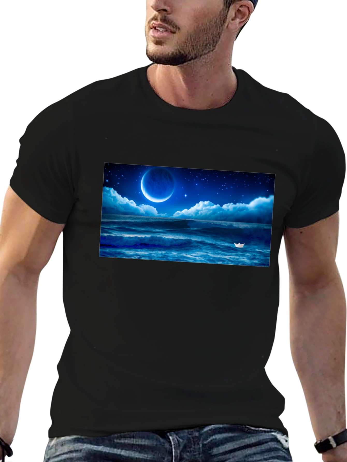 Night Ocean Moon Graphic T-Shirt