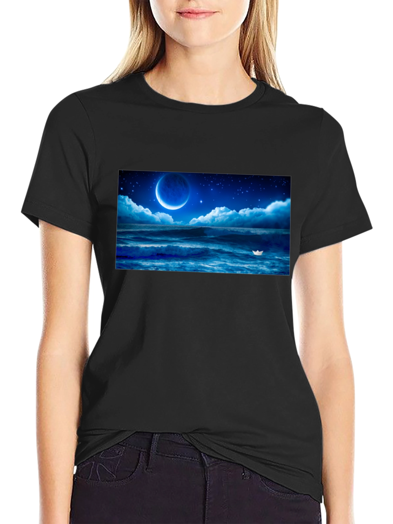 Night Ocean Moon Graphic T-Shirt