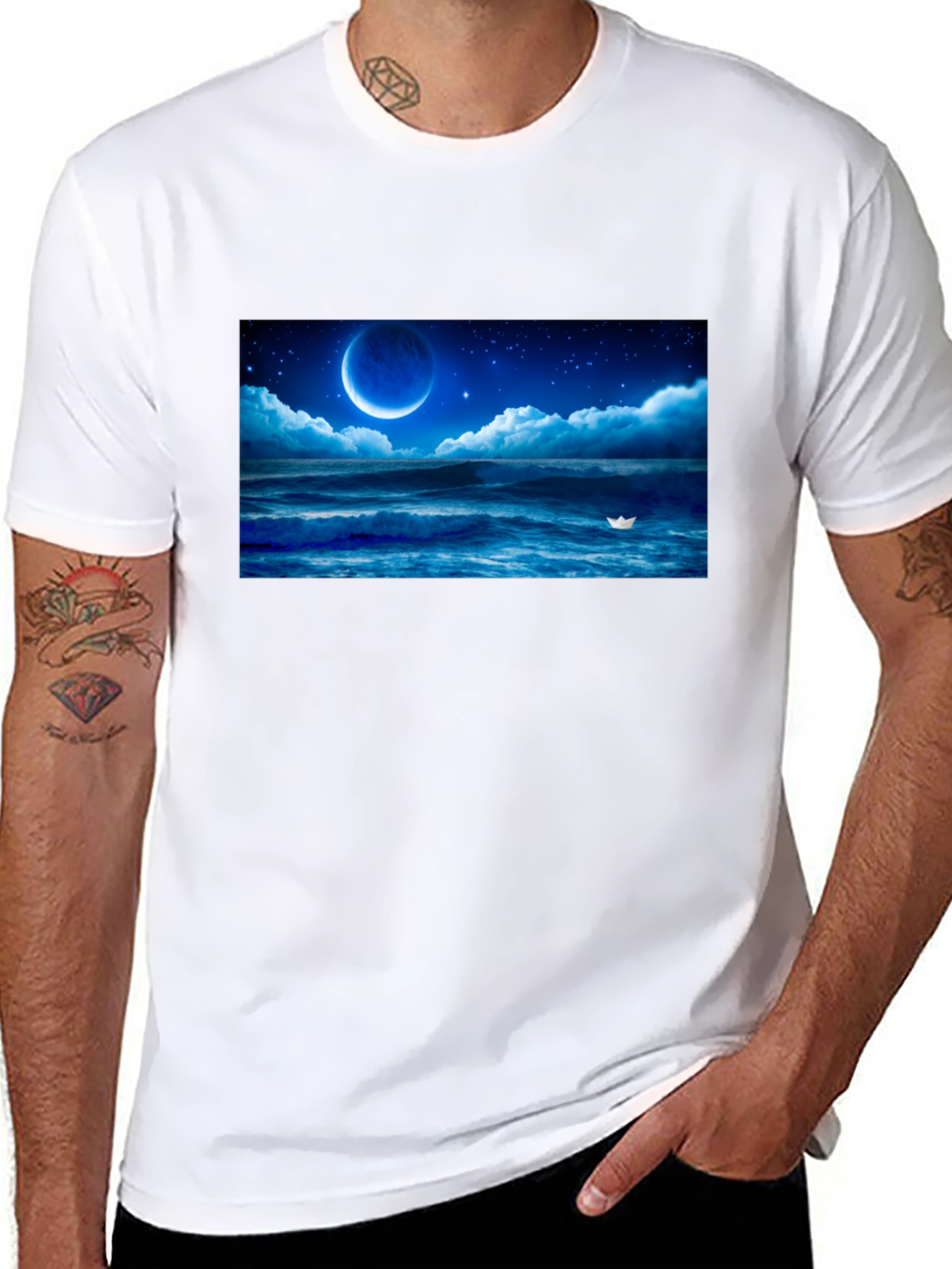 Night Ocean Moon Graphic T-Shirt