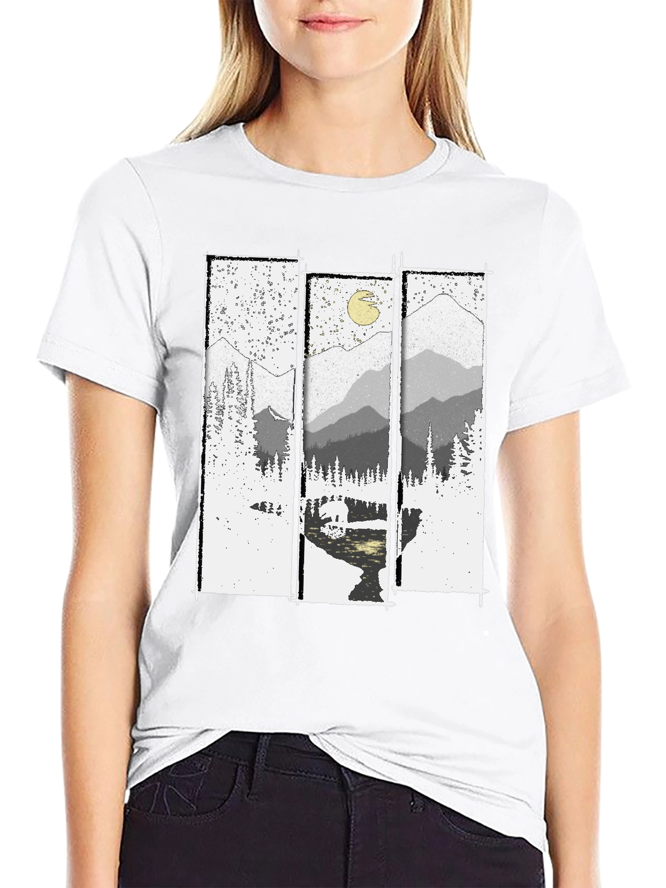 Mountain Vista Graphic Tee - Black Cotton T-Shirt
