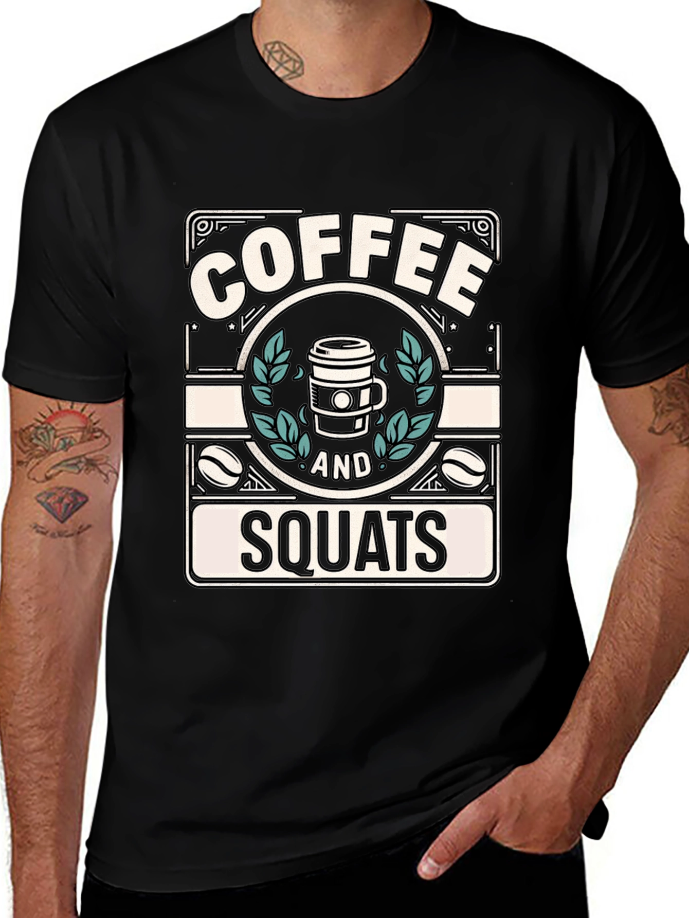 Coffee and Squats Black Graphic T-Shirt