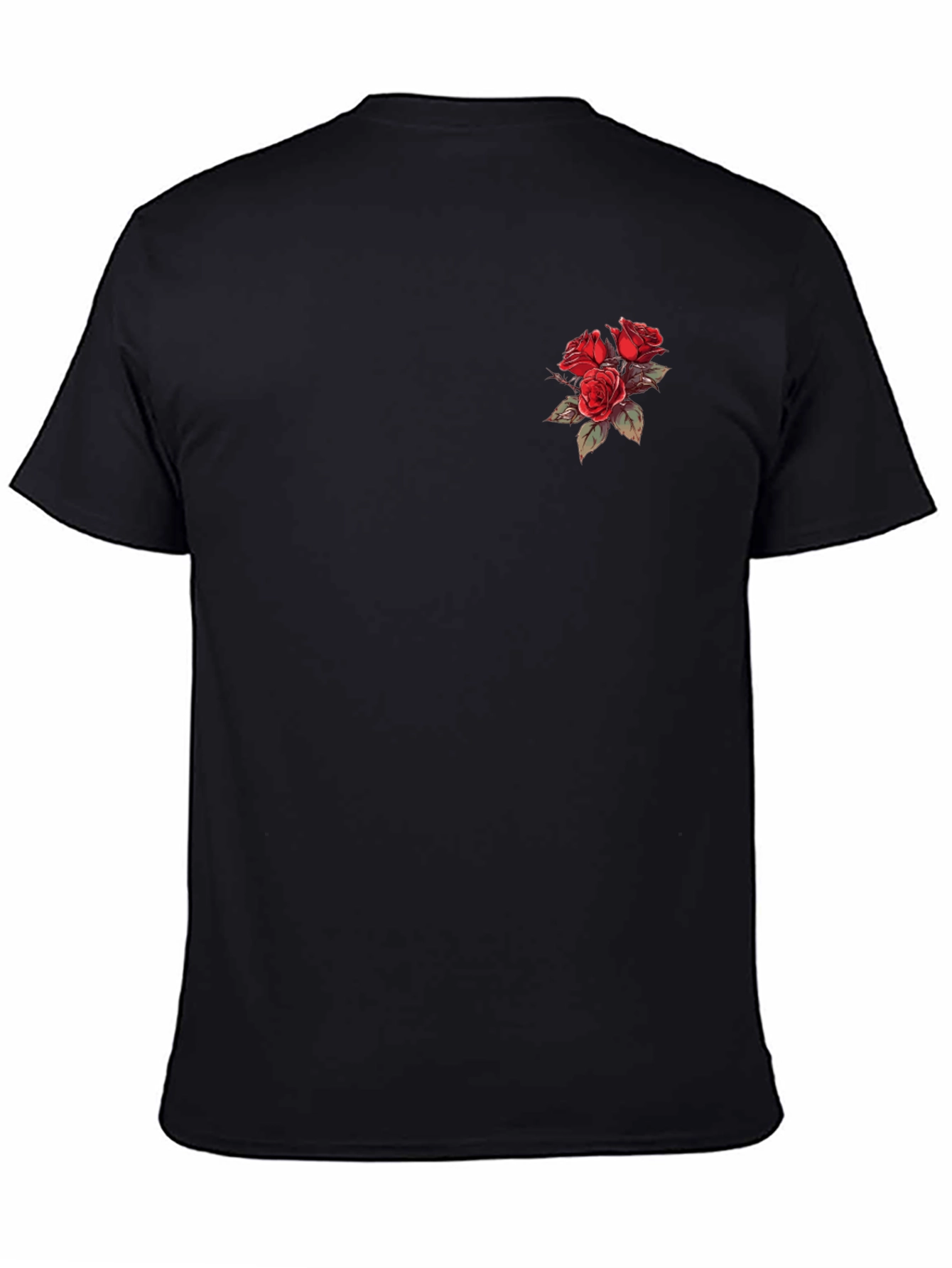 Black T-Shirt with Rose Bouquet Design