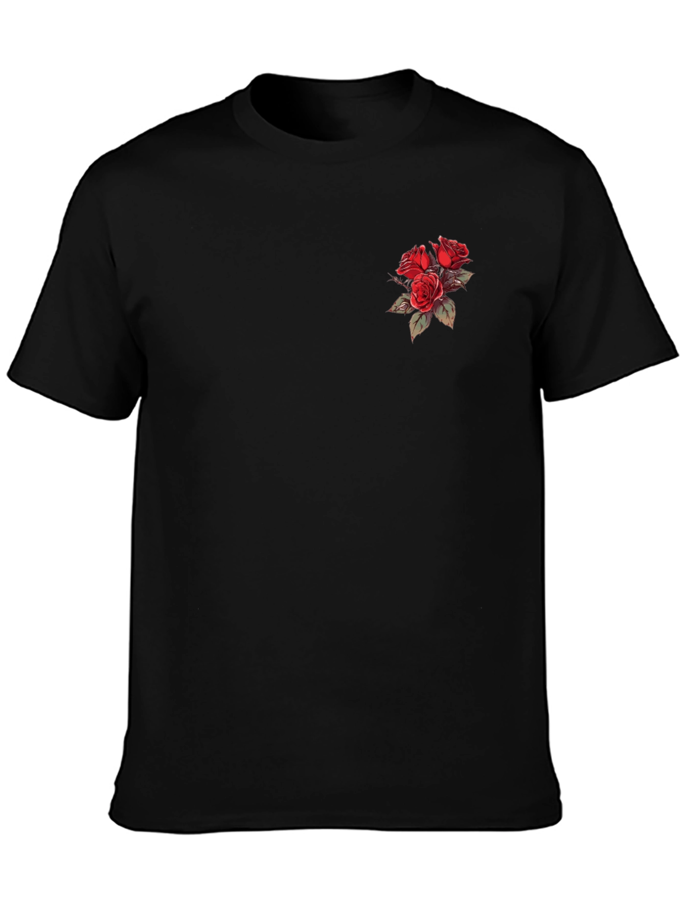 Black T-Shirt with Rose Bouquet Design