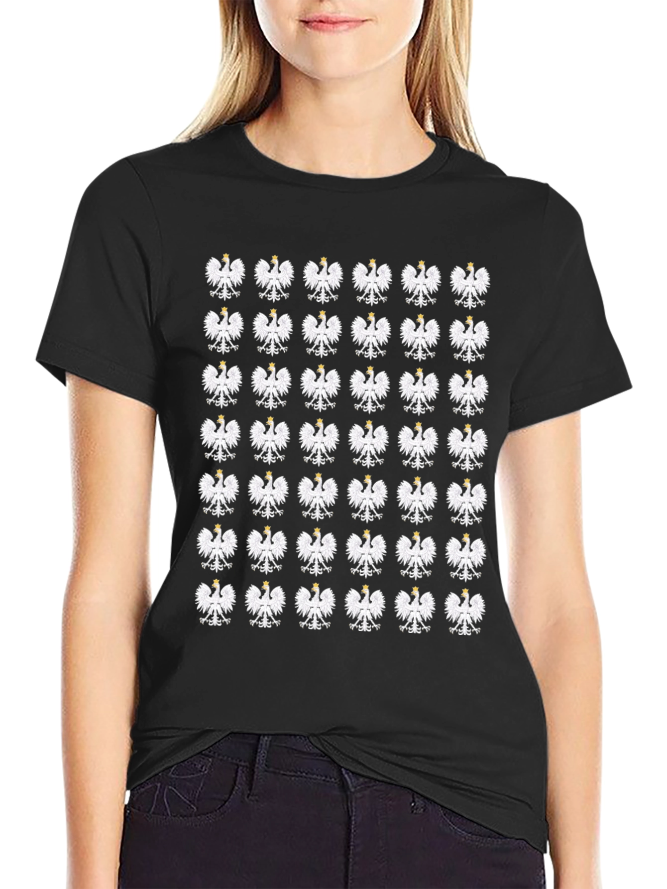 Polish Eagle Pattern Black T-Shirt