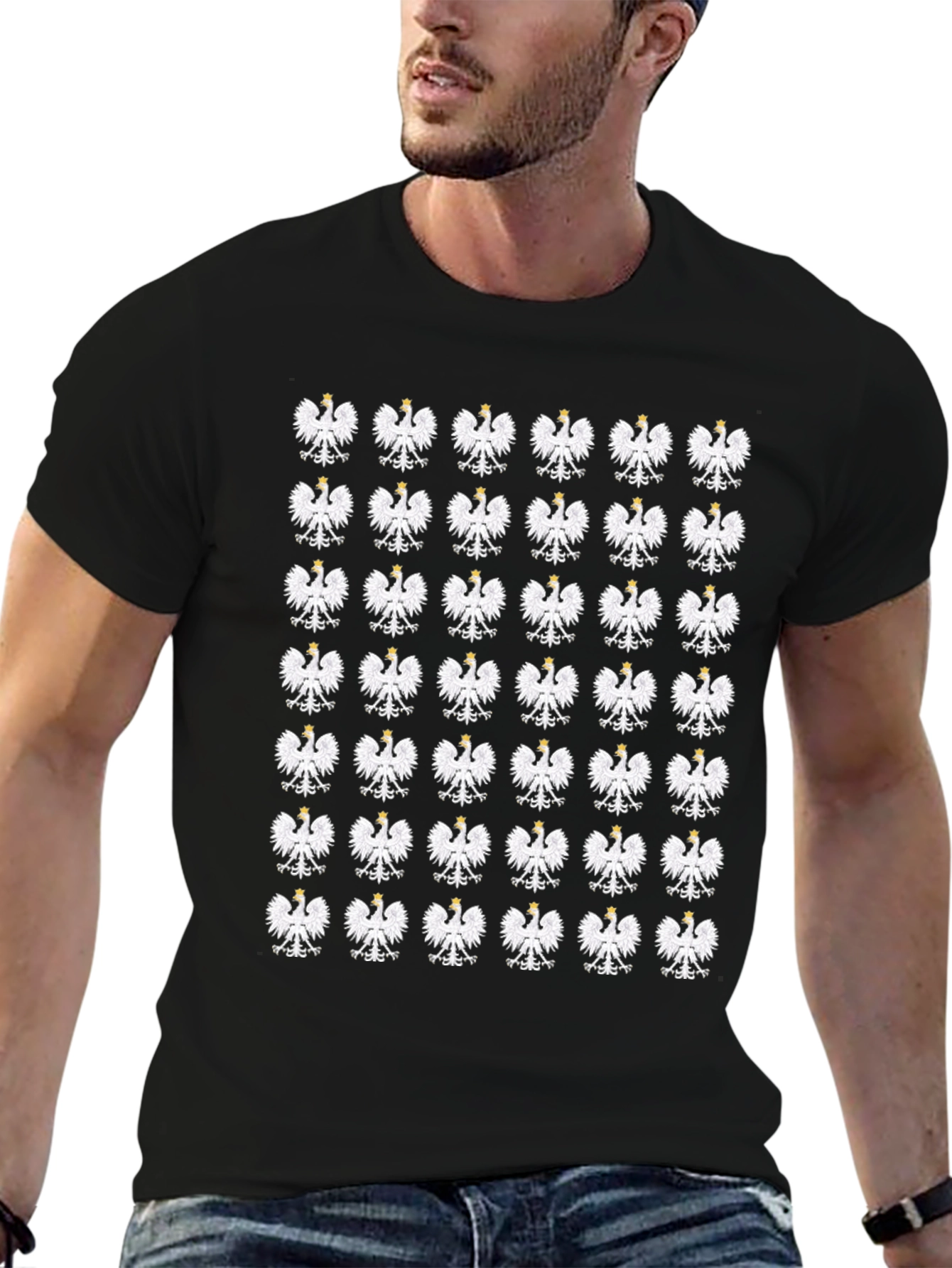 Polish Eagle Pattern Black T-Shirt