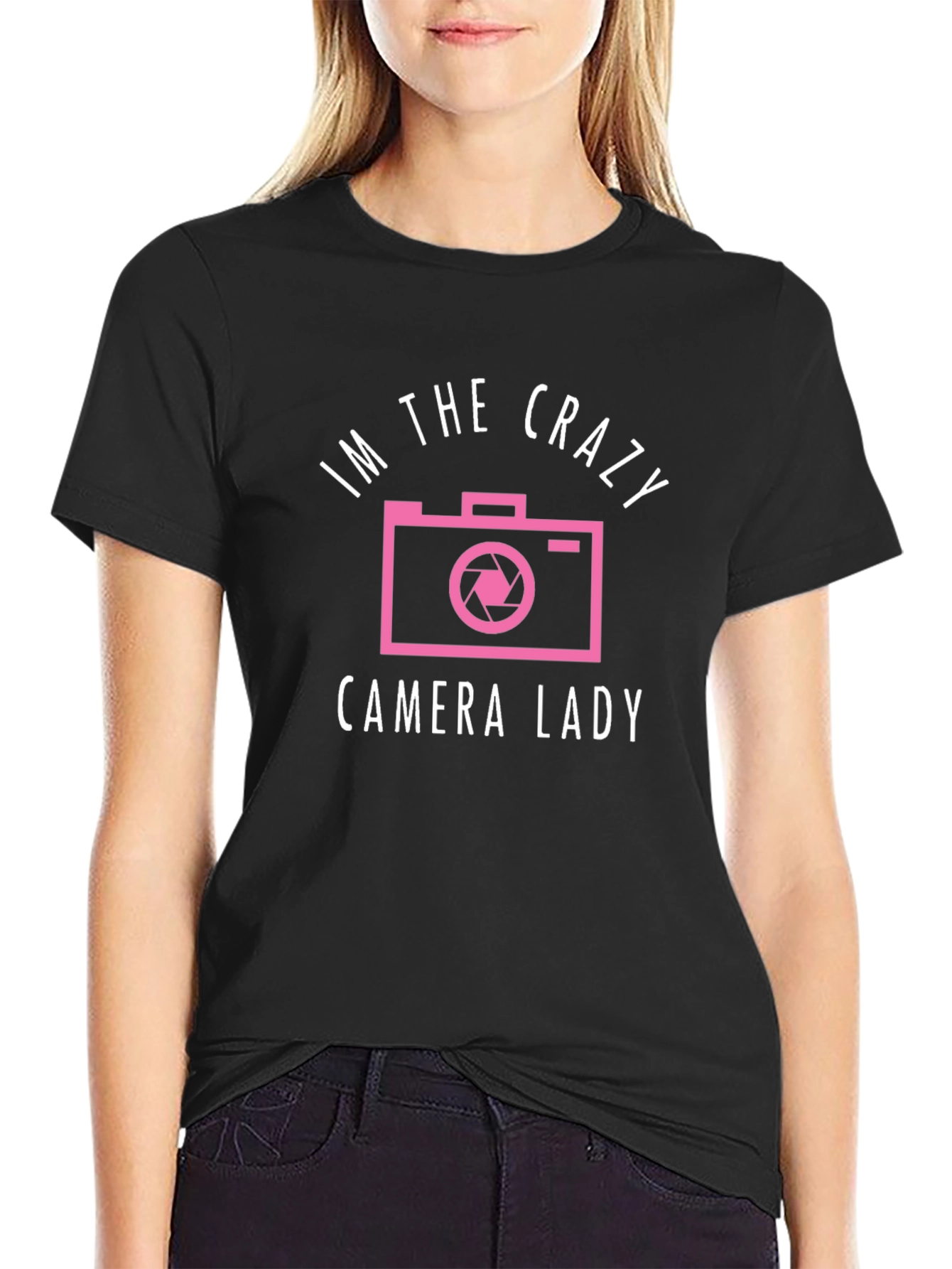 Crazy Camera Lady Graphic Tee - Black Unisex T-Shirt