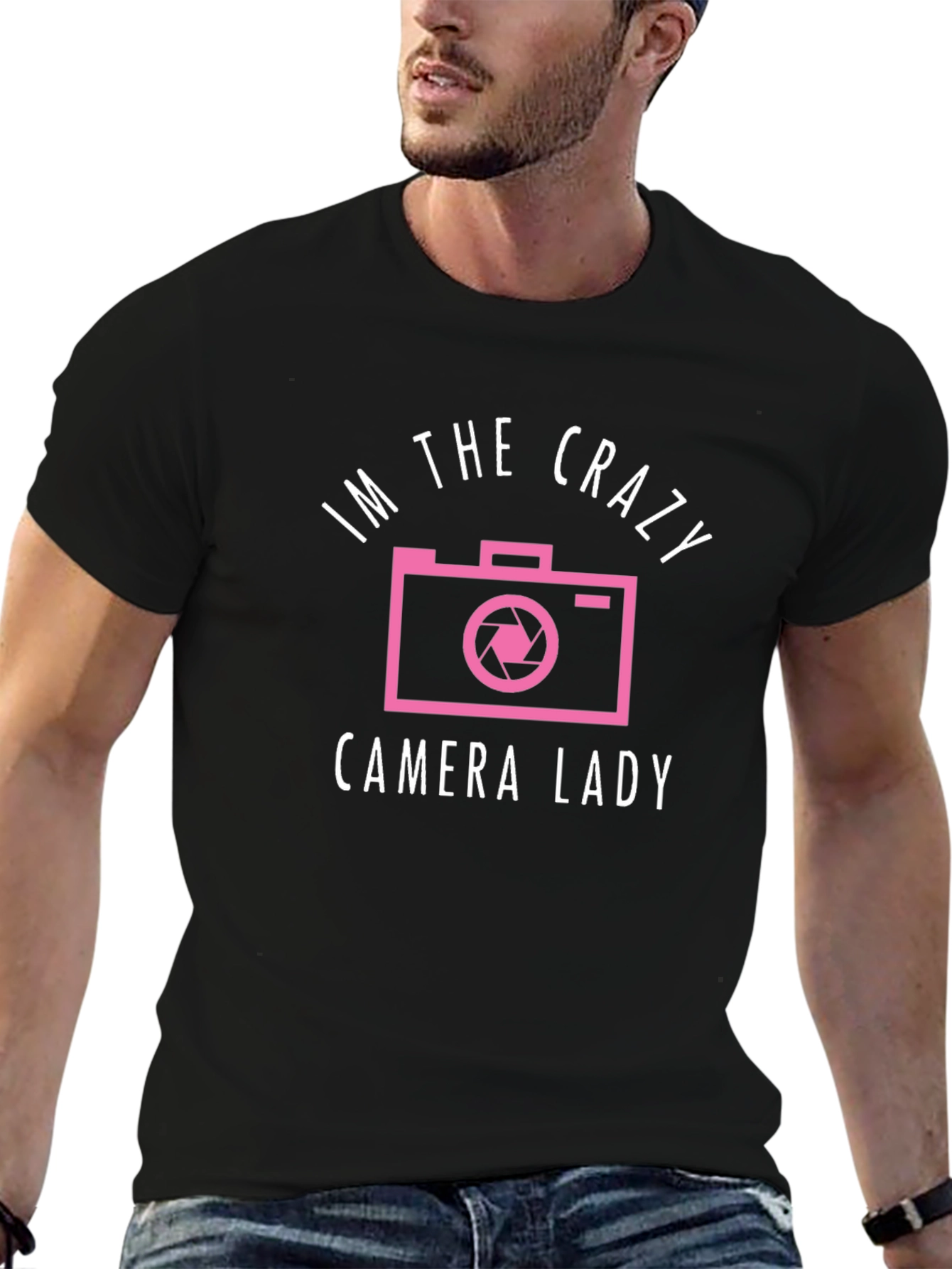 Crazy Camera Lady Graphic Tee - Black Unisex T-Shirt
