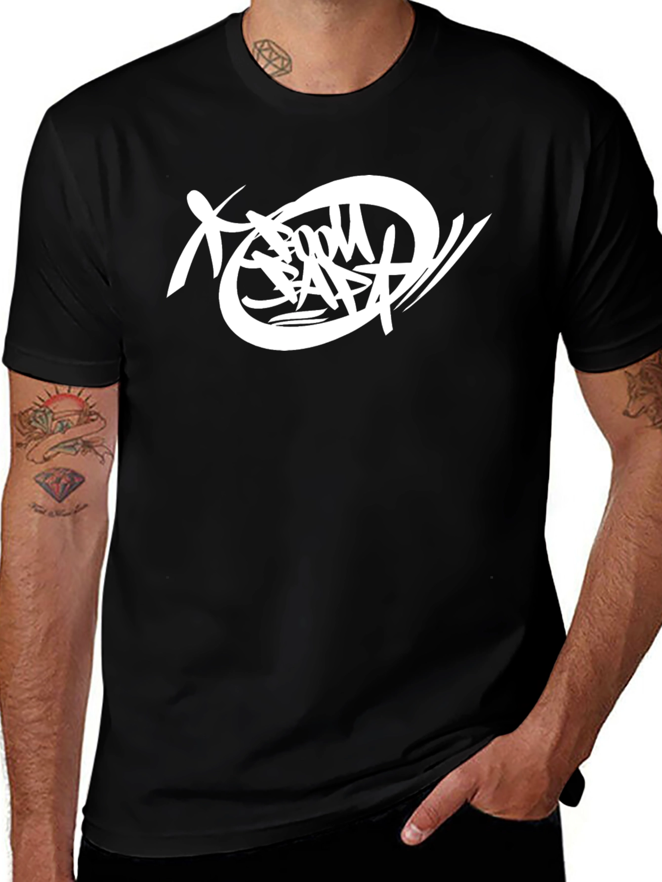 Graphic Tee: Black T-Shirt with White Abstract Design