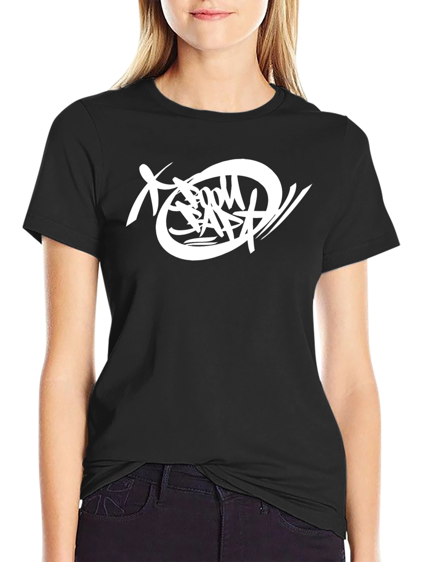 Graphic Tee: Black T-Shirt with White Abstract Design
