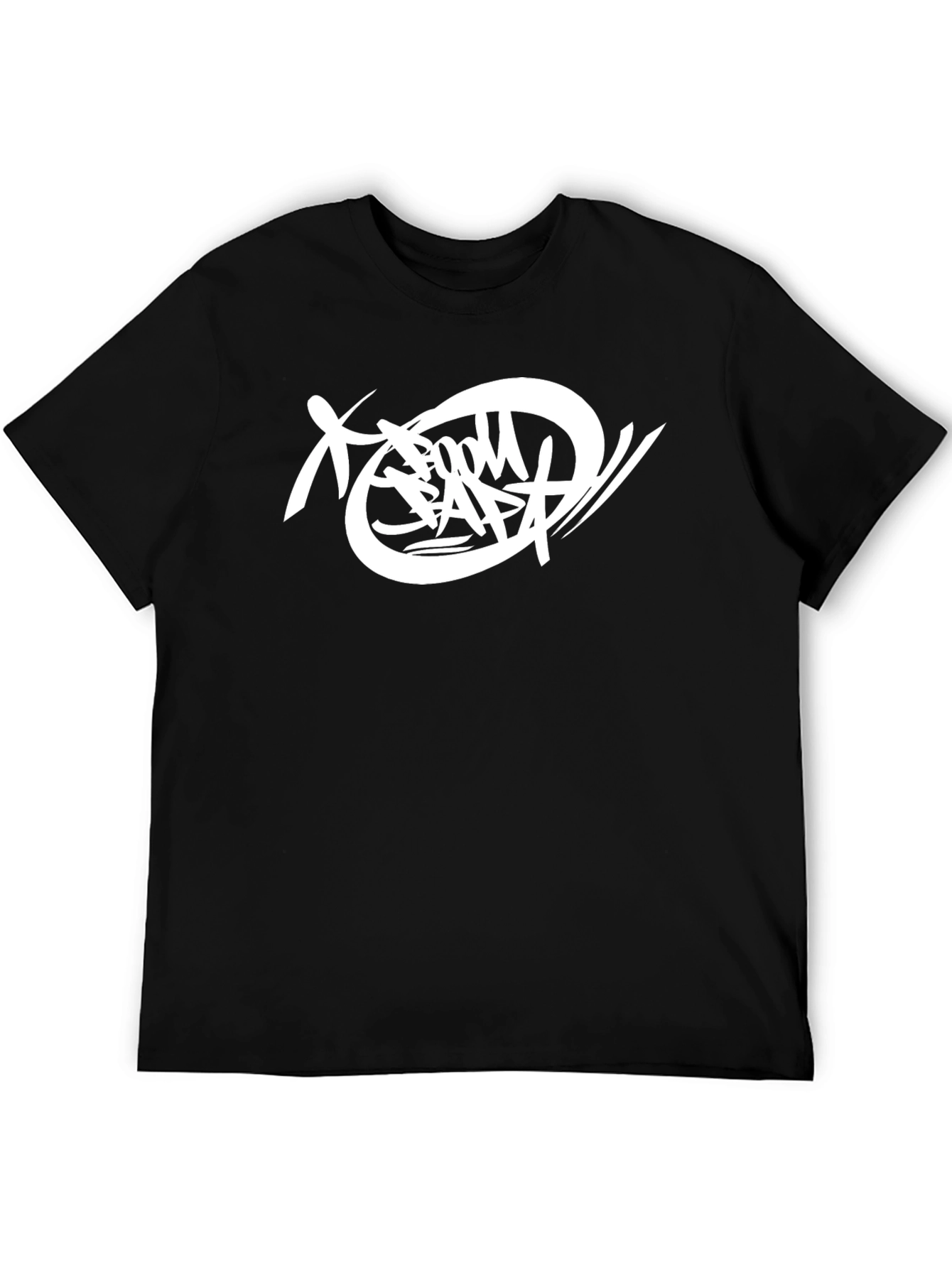 Graphic Tee: Black T-Shirt with White Abstract Design