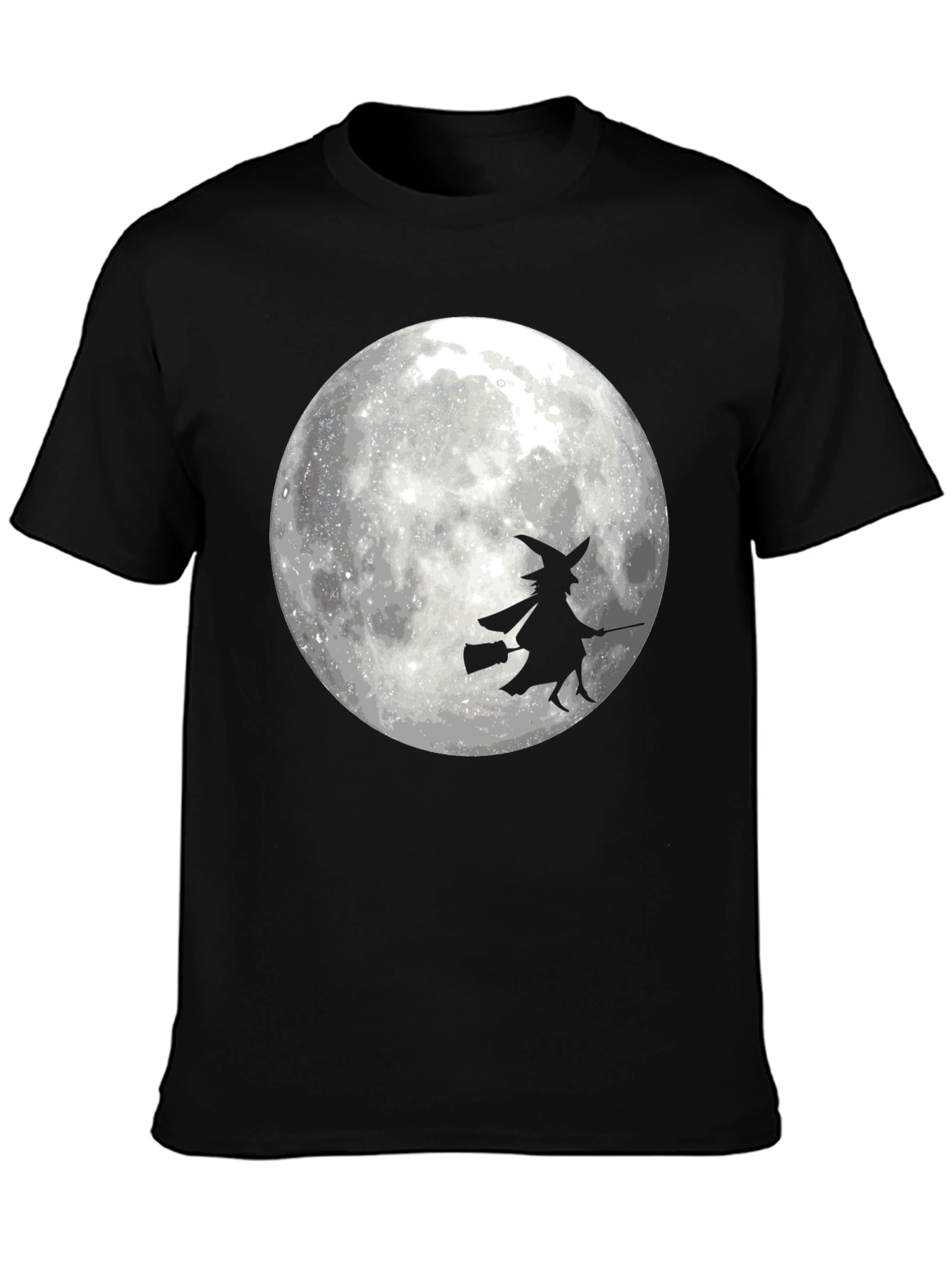 Halloween Witch on Moon Black T-Shirt