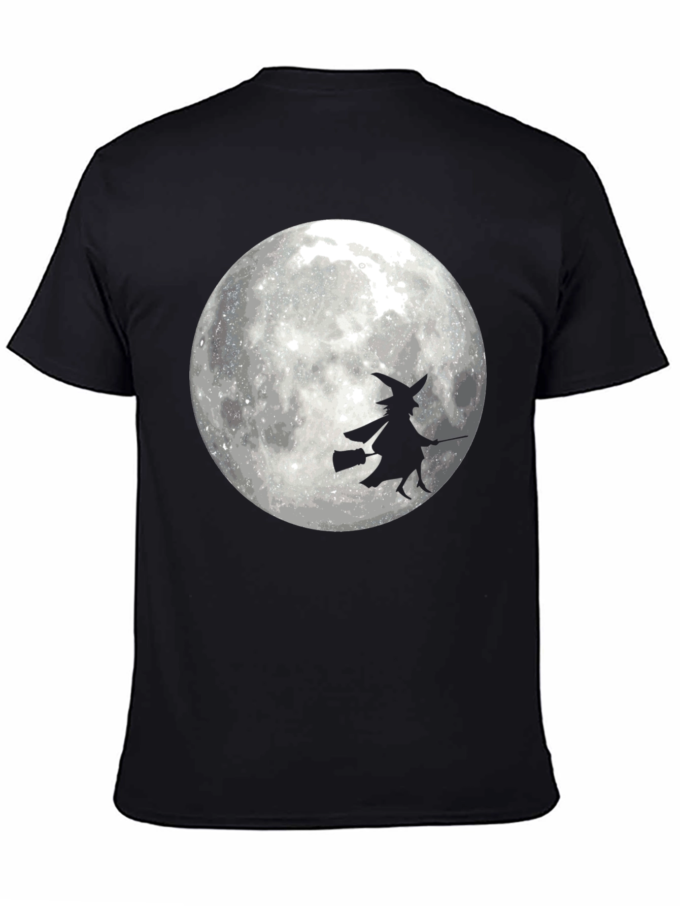 Halloween Witch on Moon Black T-Shirt