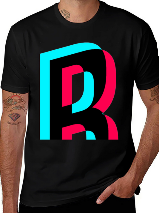 Trendy Letter R Graphic Tee - Black
