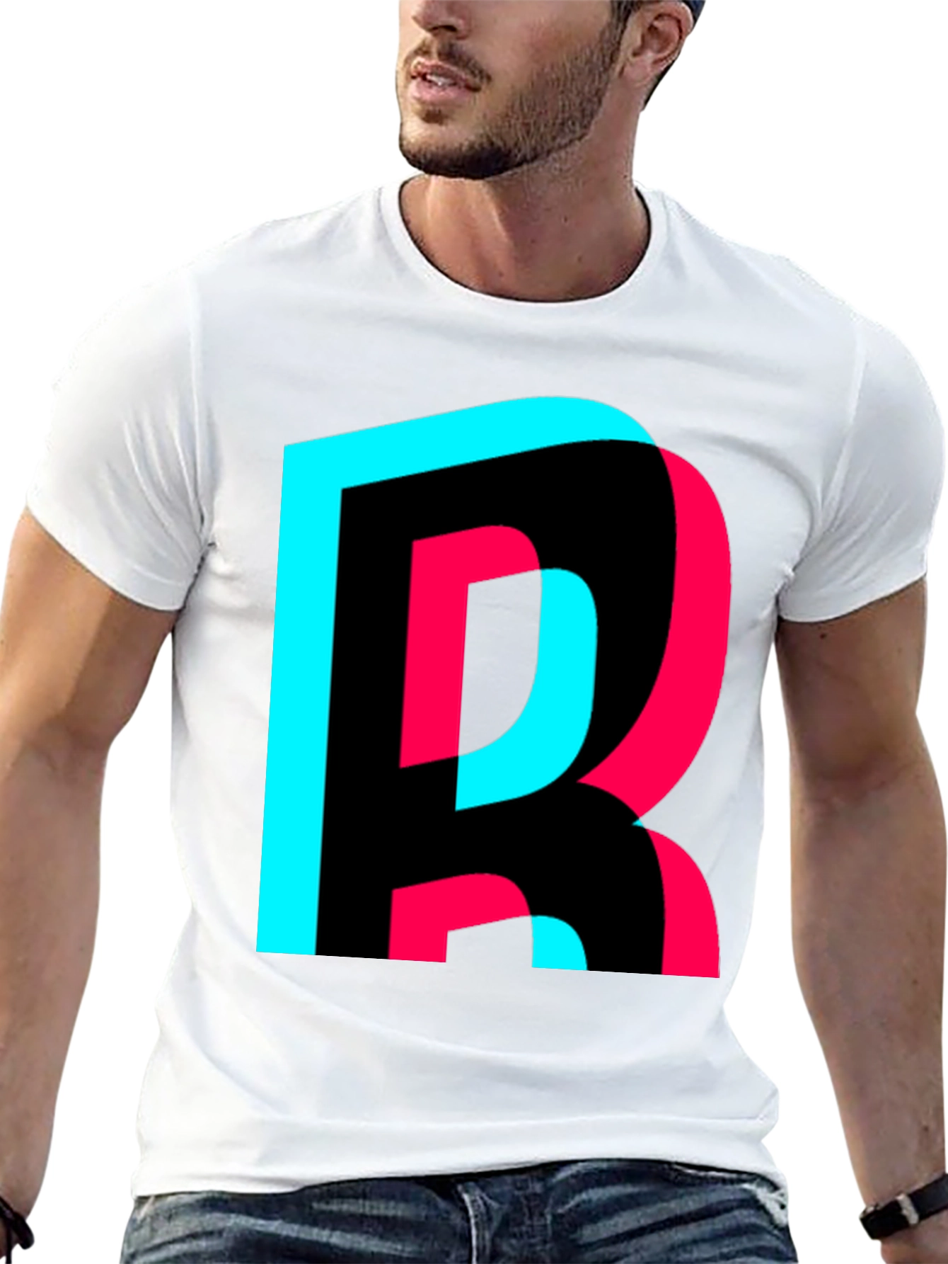 Trendy Letter R Graphic Tee - Black