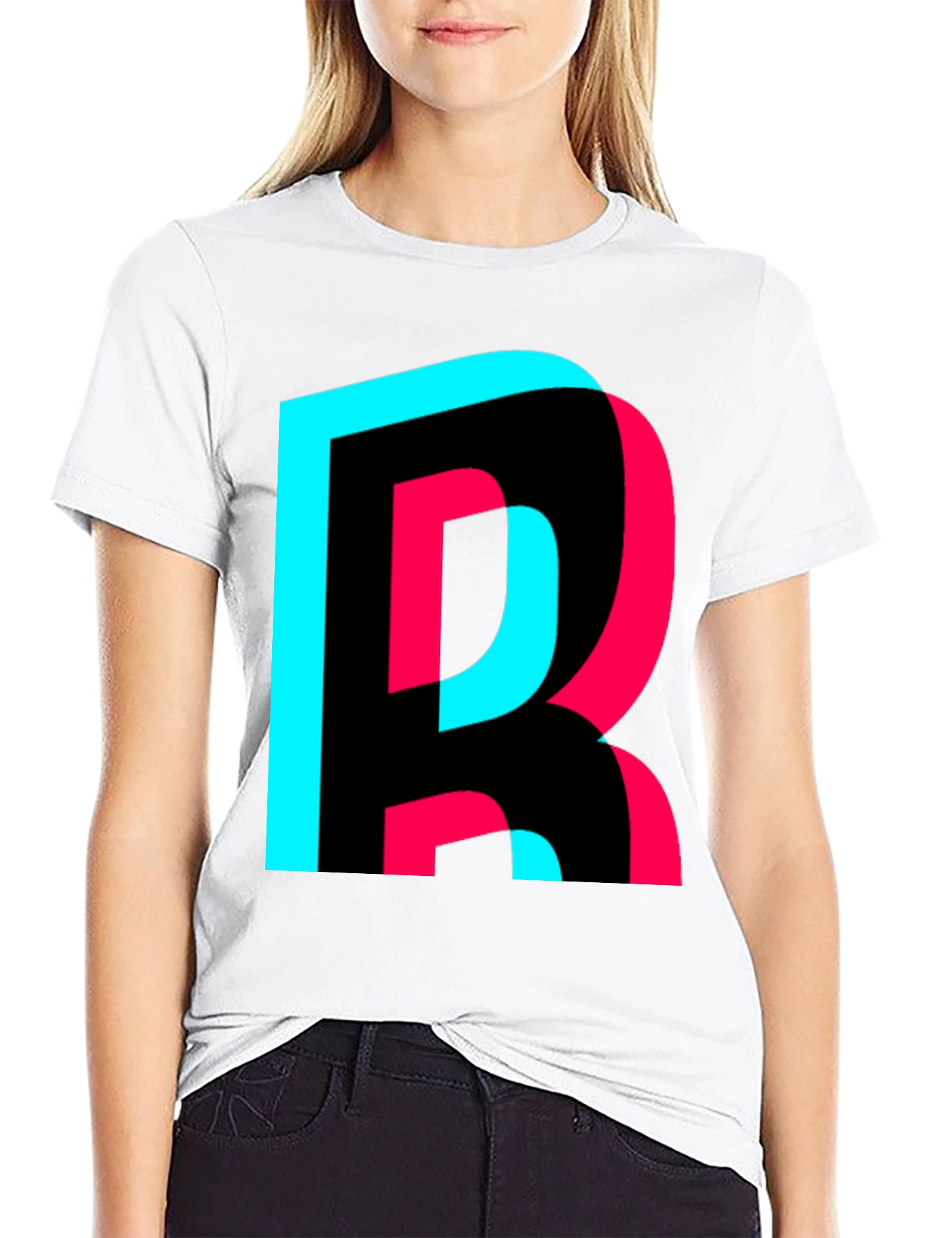 Trendy Letter R Graphic Tee - Black