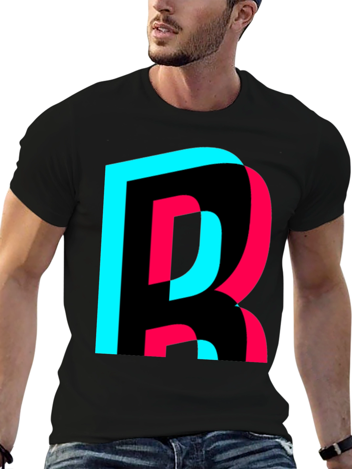 Trendy Letter R Graphic Tee - Black