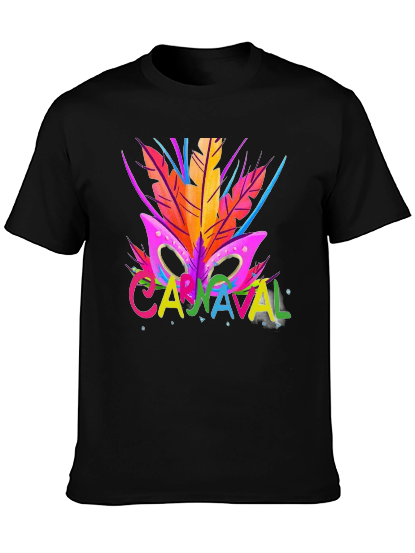Carnaval T-Shirt - Vibrant Mask & Feathers Design