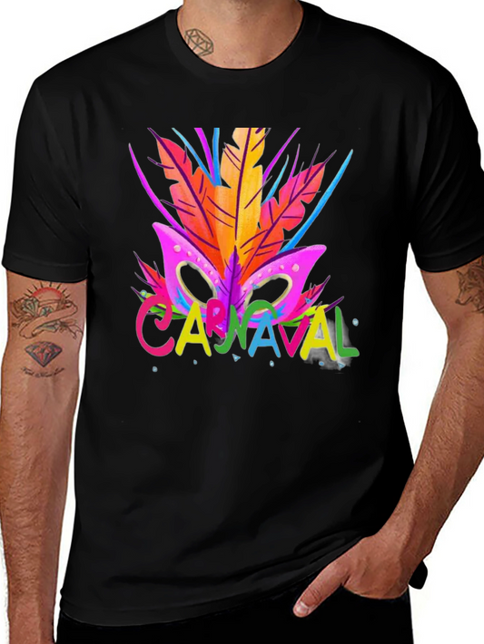 Carnaval T-Shirt - Vibrant Mask & Feathers Design