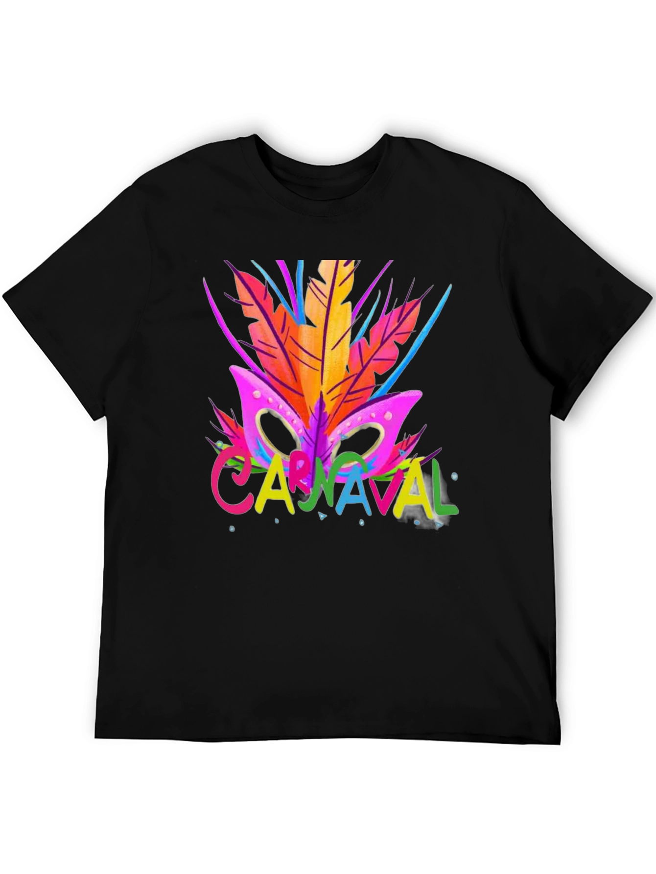 Carnaval T-Shirt - Vibrant Mask & Feathers Design