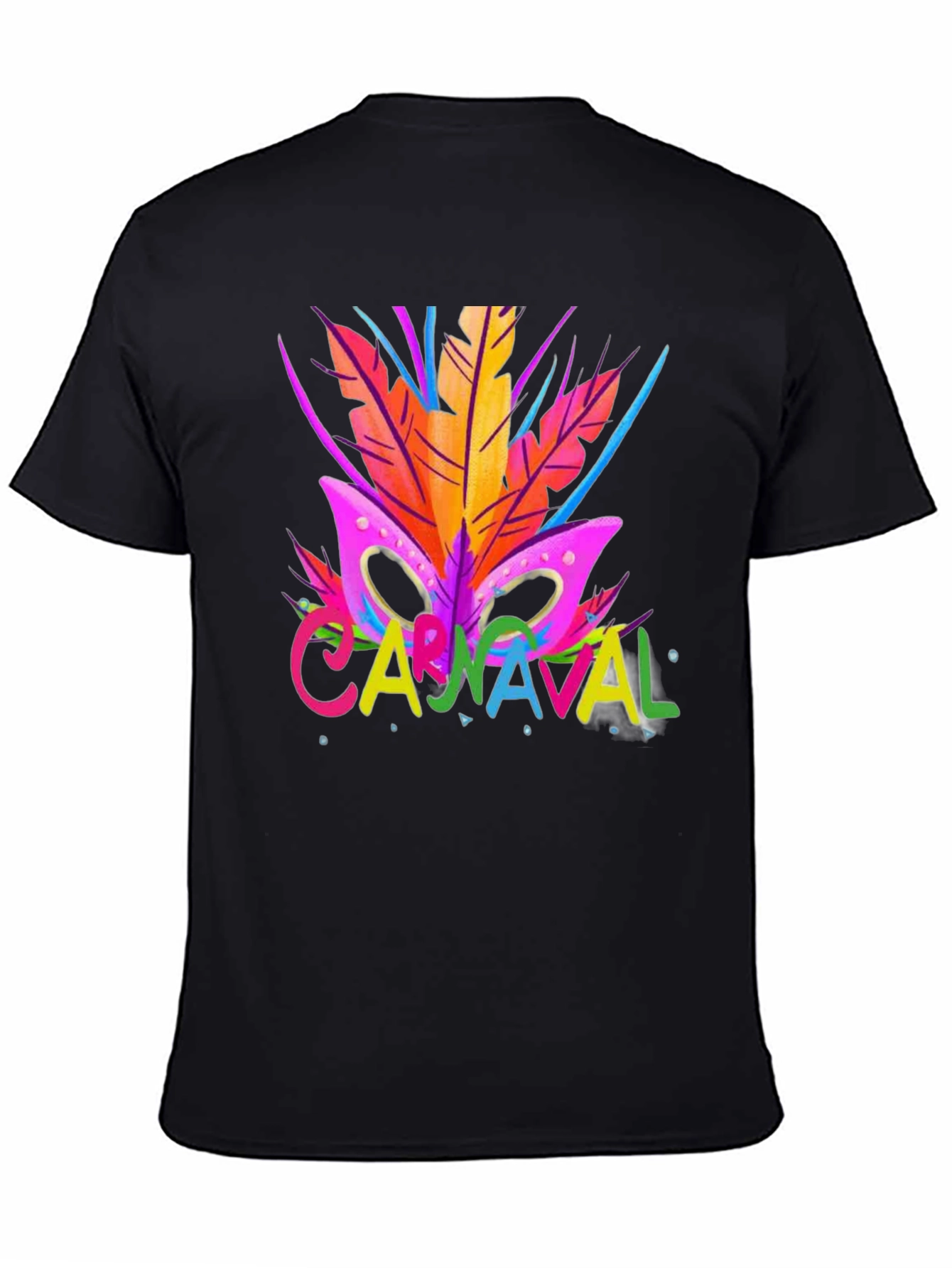 Carnaval T-Shirt - Vibrant Mask & Feathers Design
