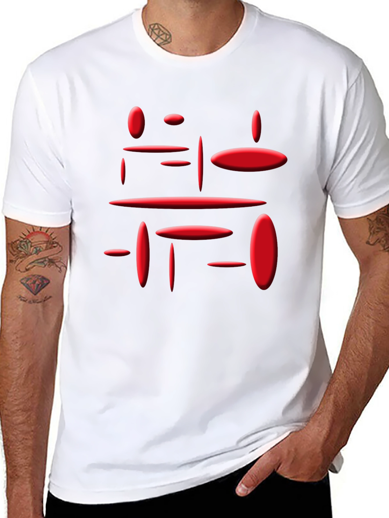 Modern Geometric Red Print Black T-Shirt