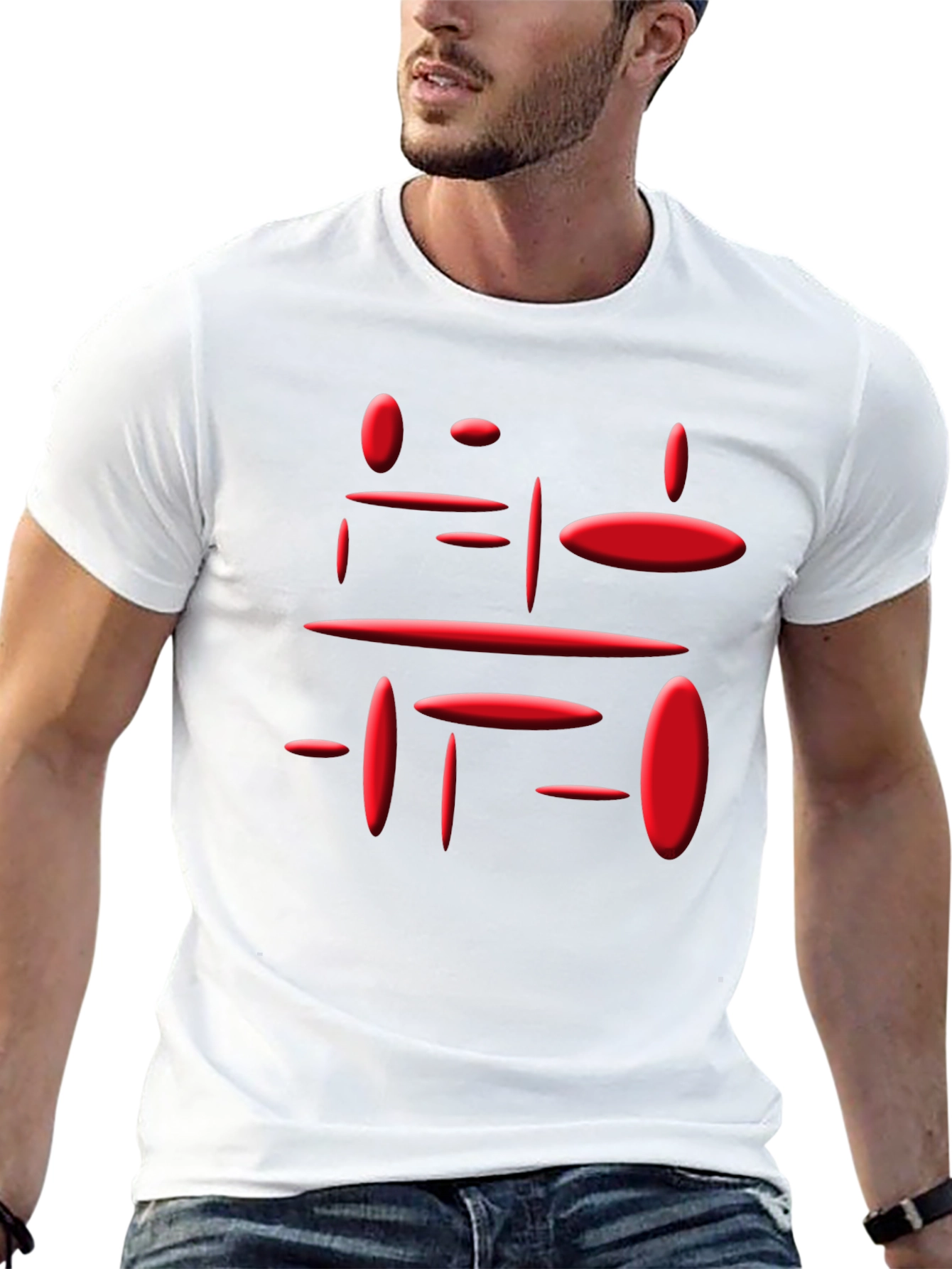 Modern Geometric Red Print Black T-Shirt