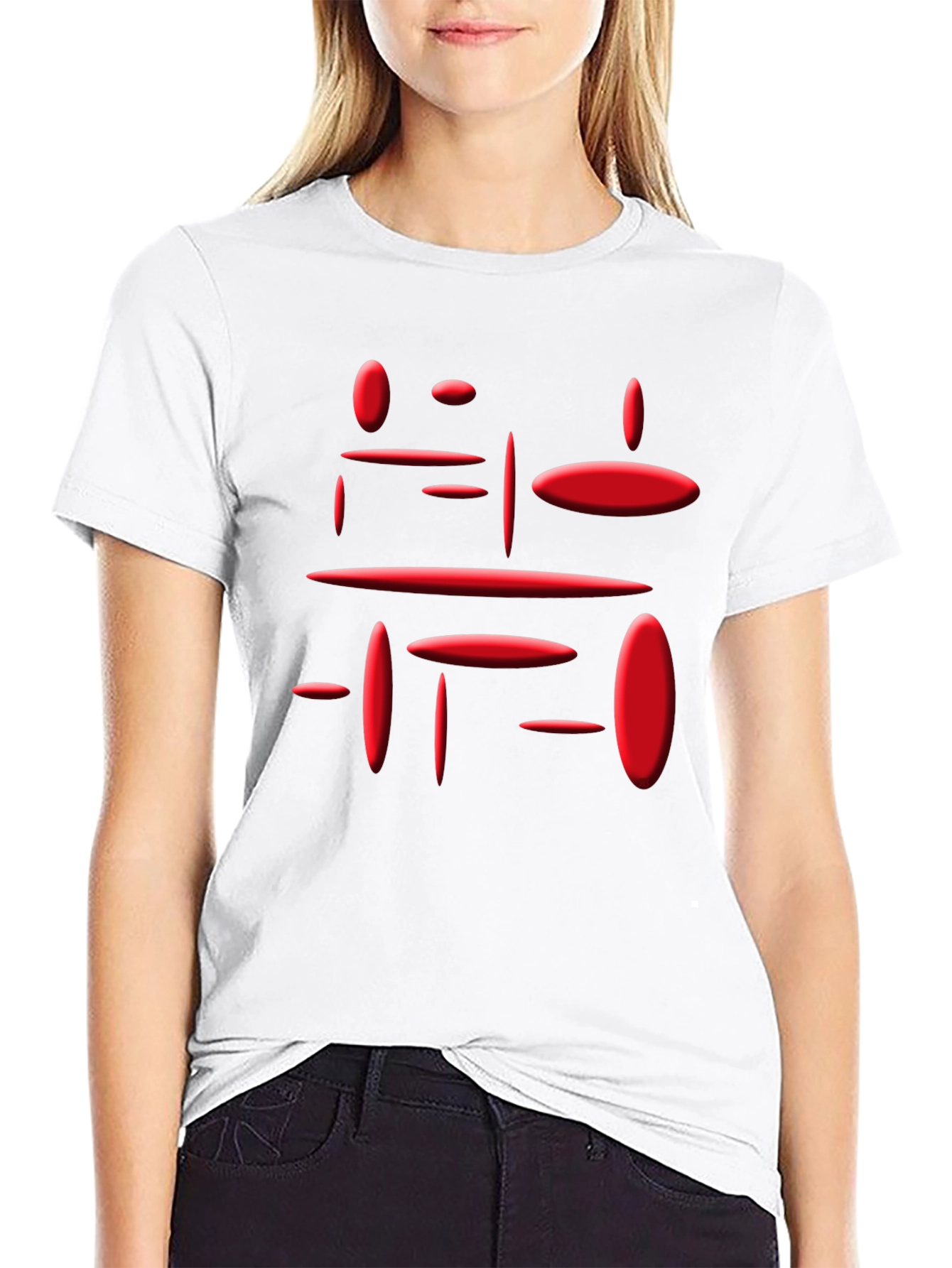 Modern Geometric Red Print Black T-Shirt