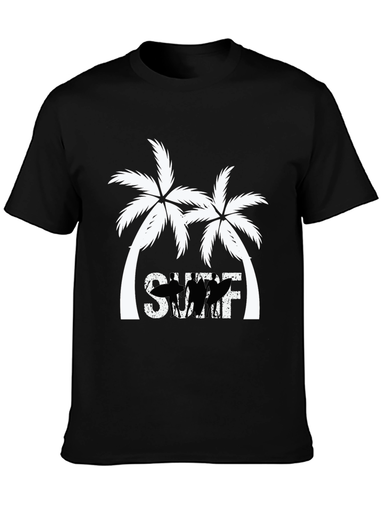 Surf Palm Tree Graphic T-Shirt - Black