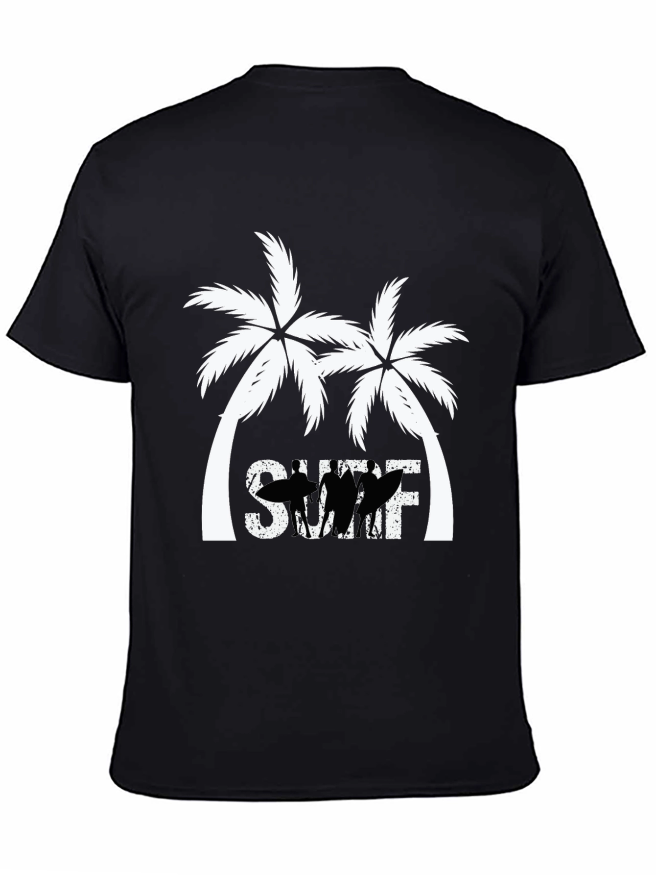 Surf Palm Tree Graphic T-Shirt - Black