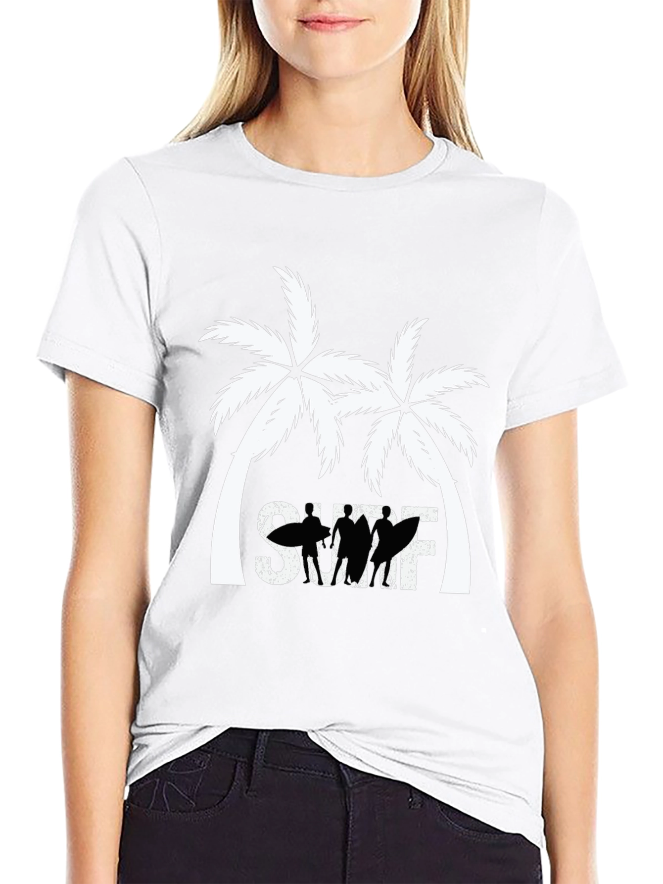 Surf Palm Tree Graphic T-Shirt - Black
