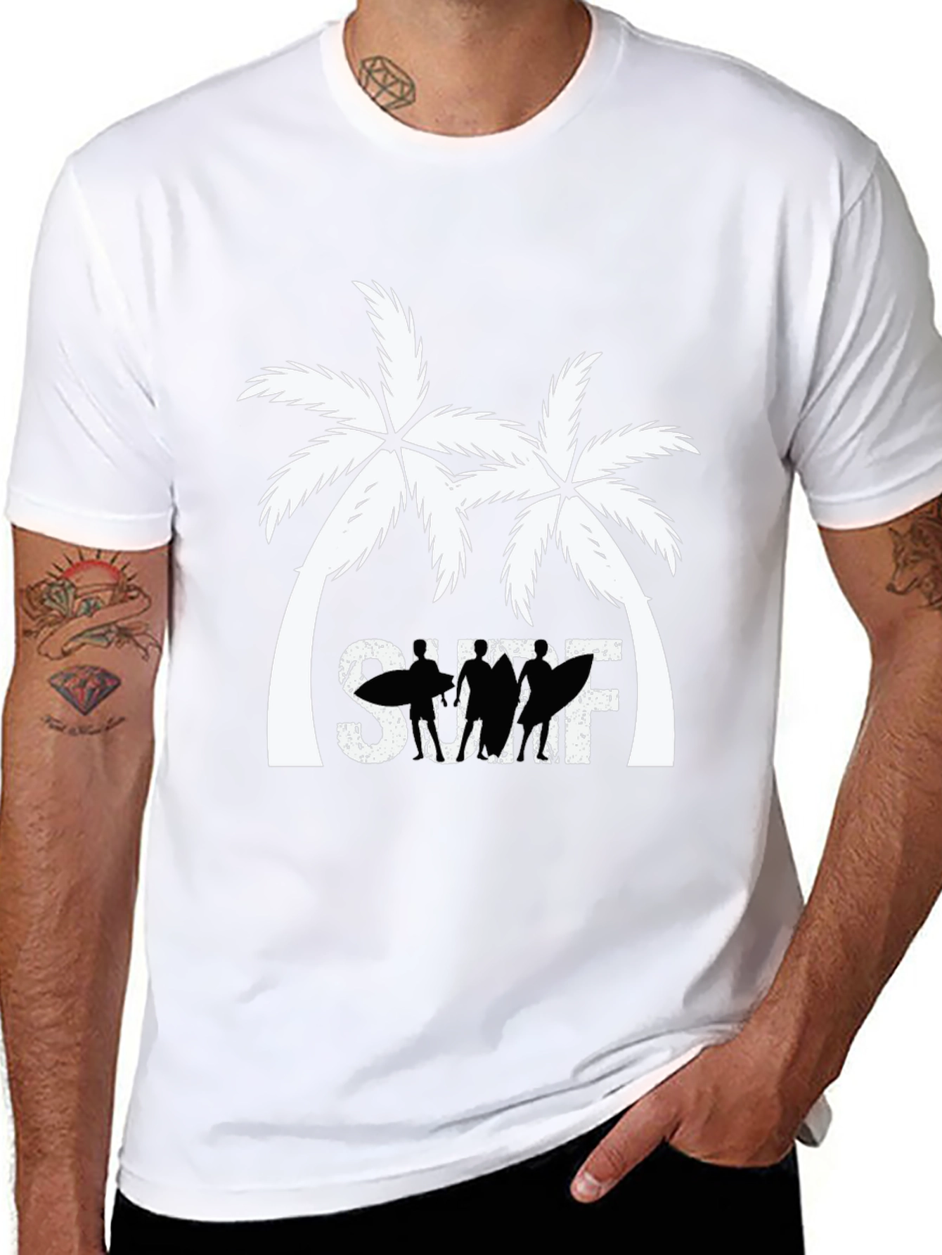 Surf Palm Tree Graphic T-Shirt - Black