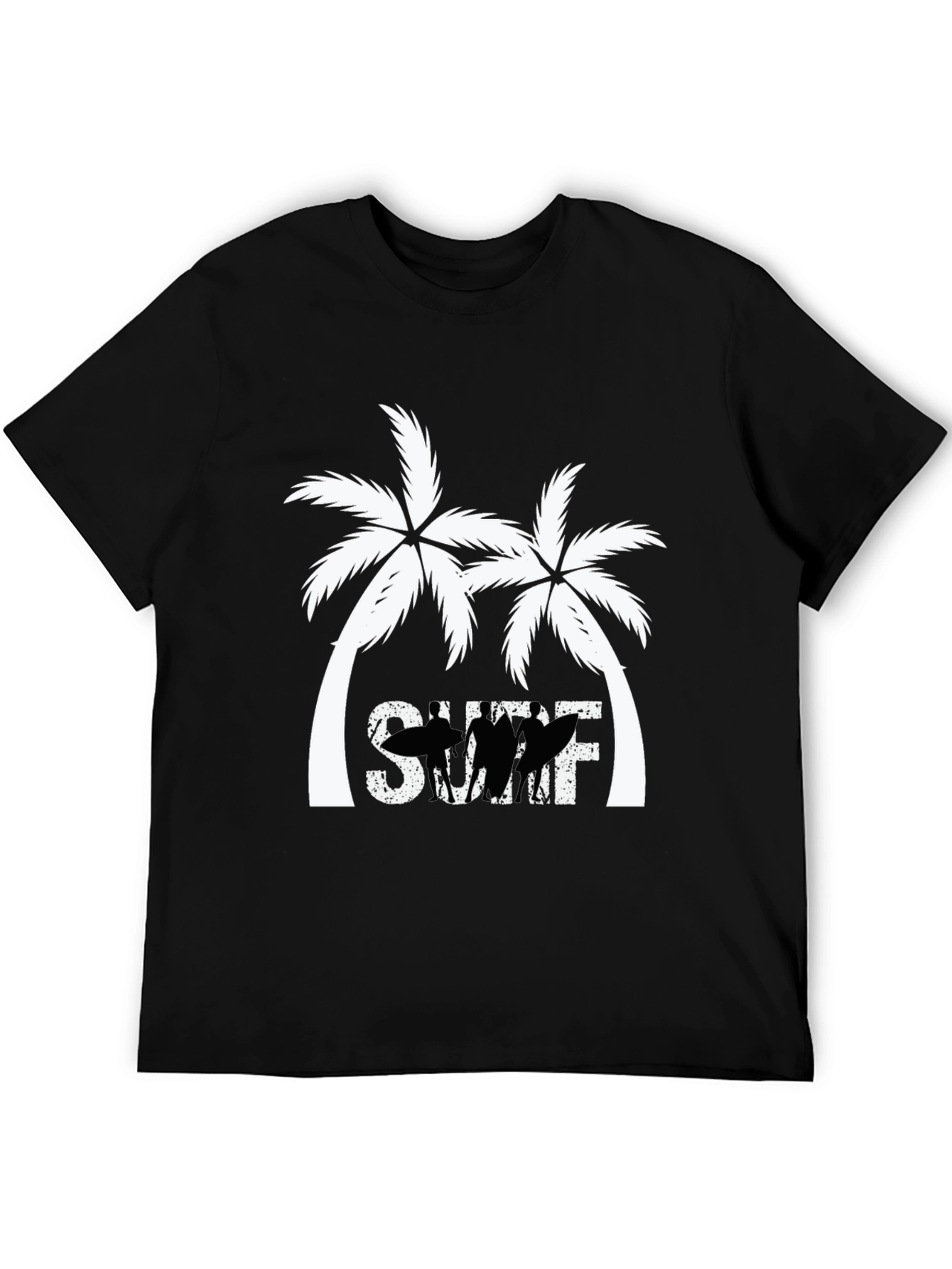 Surf Palm Tree Graphic T-Shirt - Black